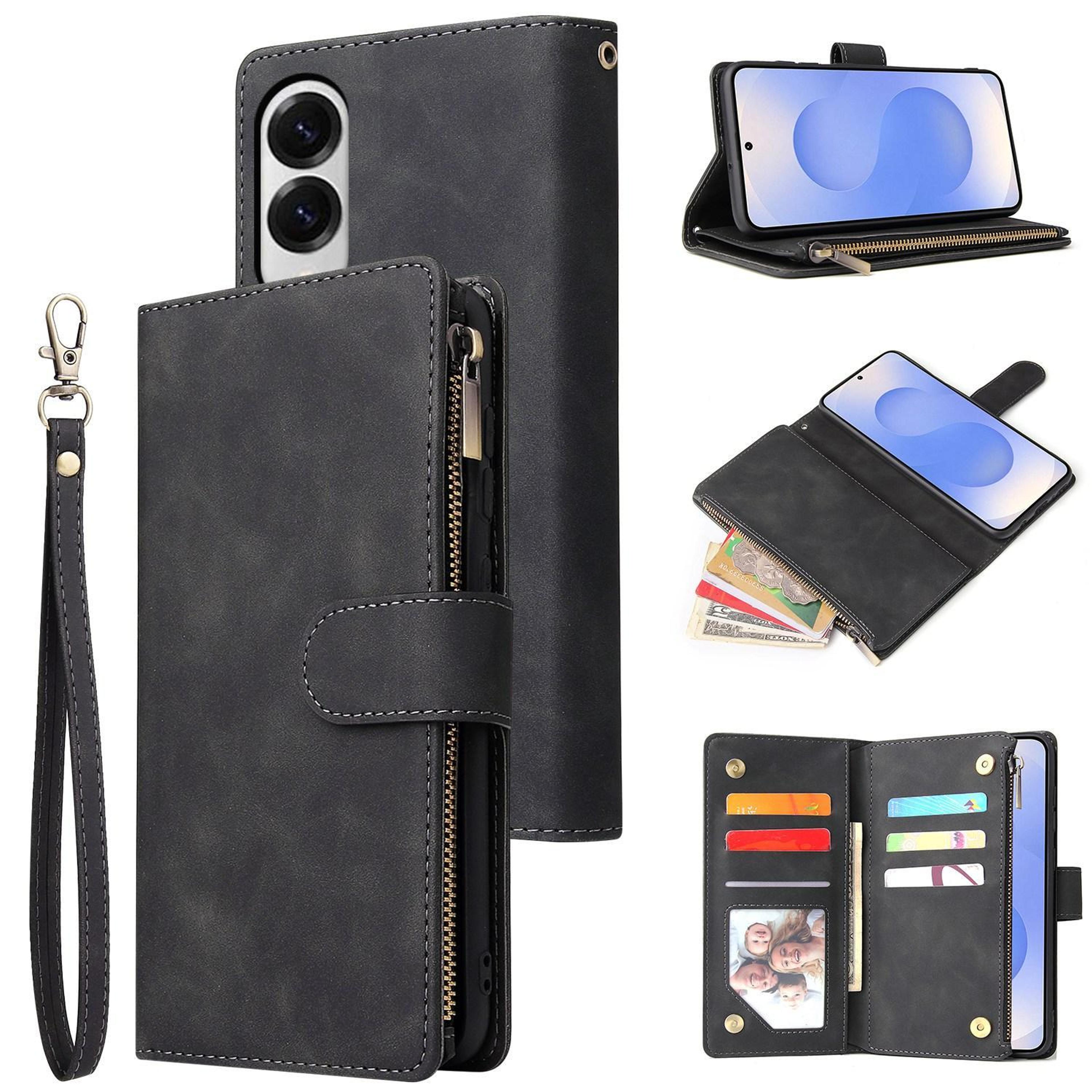 galaxy s25 edge zipper wallet case with card holder kickstand and wrist strap