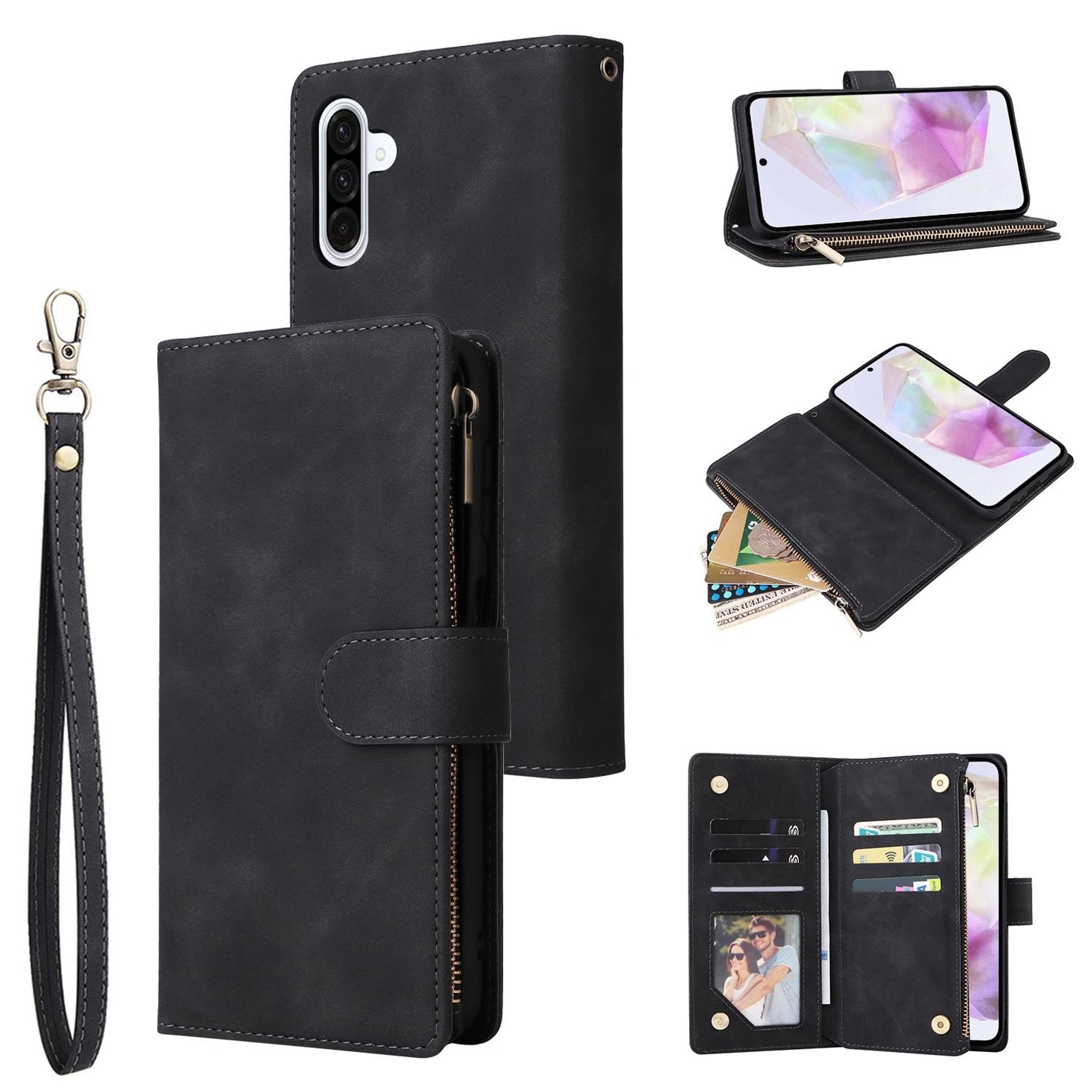 galaxy a26 5g zipper wallet case with card holder stand and wrist strap