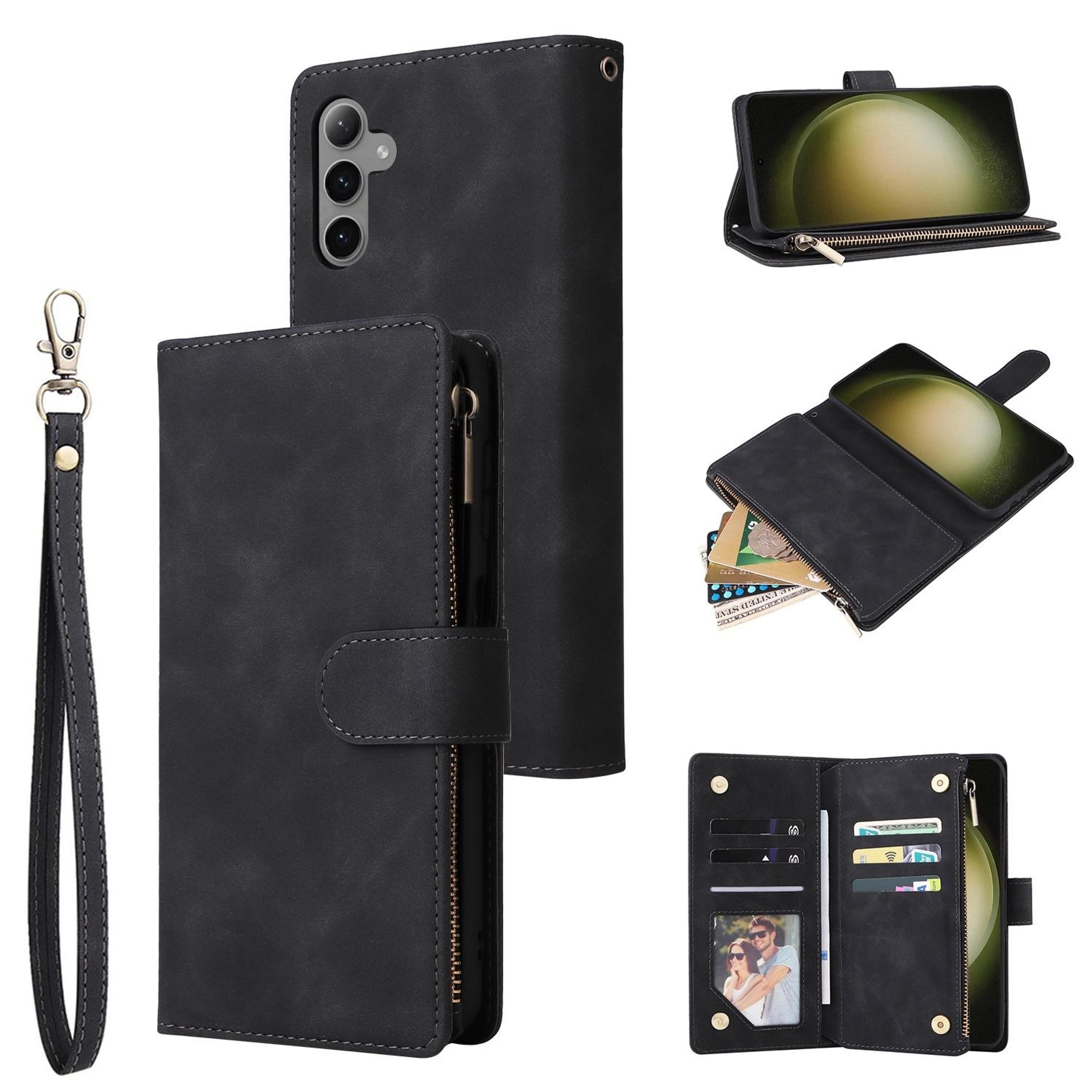 galaxy s25 plus 5g zipper wallet case with card holder, kickstand and wrist strap
