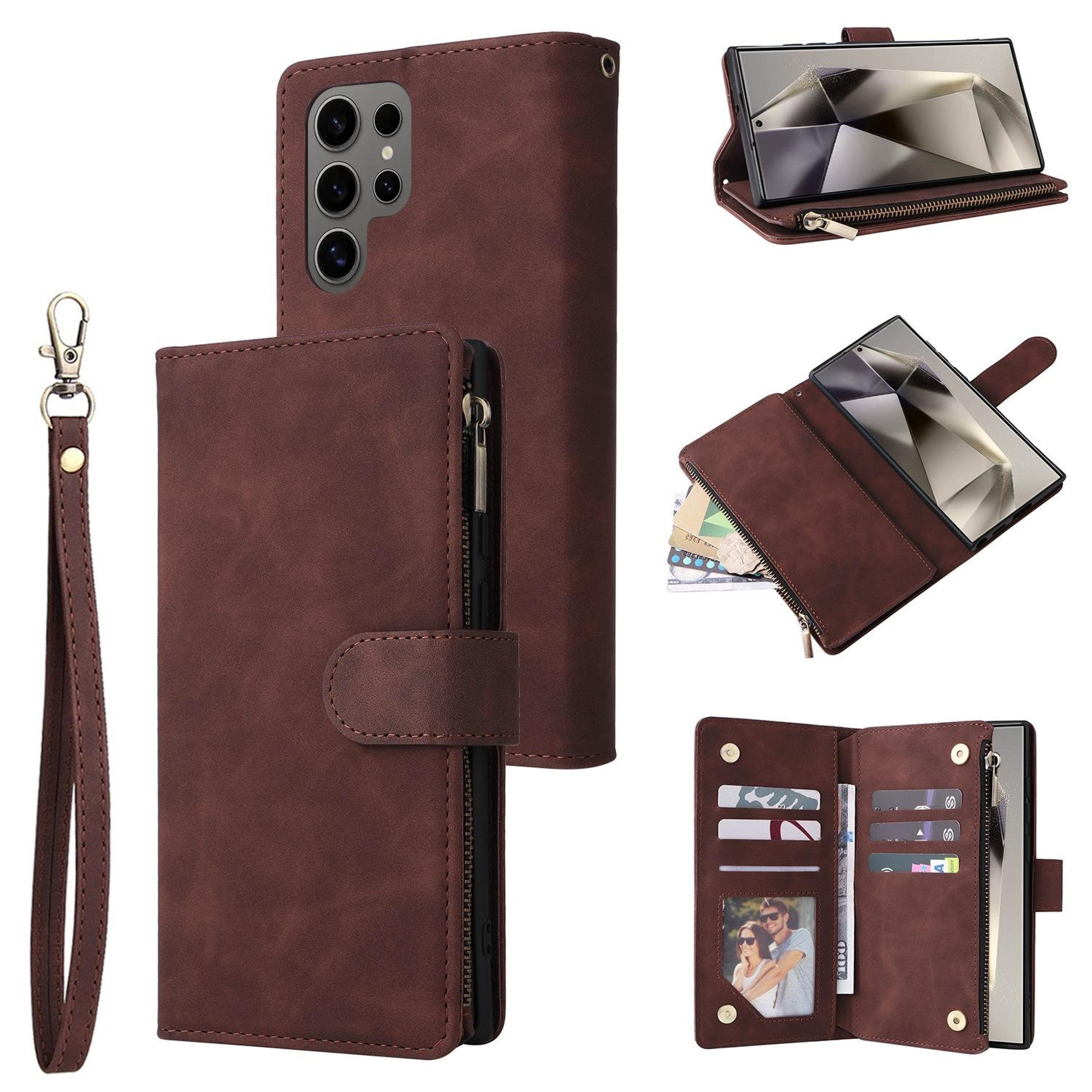 galaxy s25 ultra wallet case with zipper card holder kickstand and wrist strap