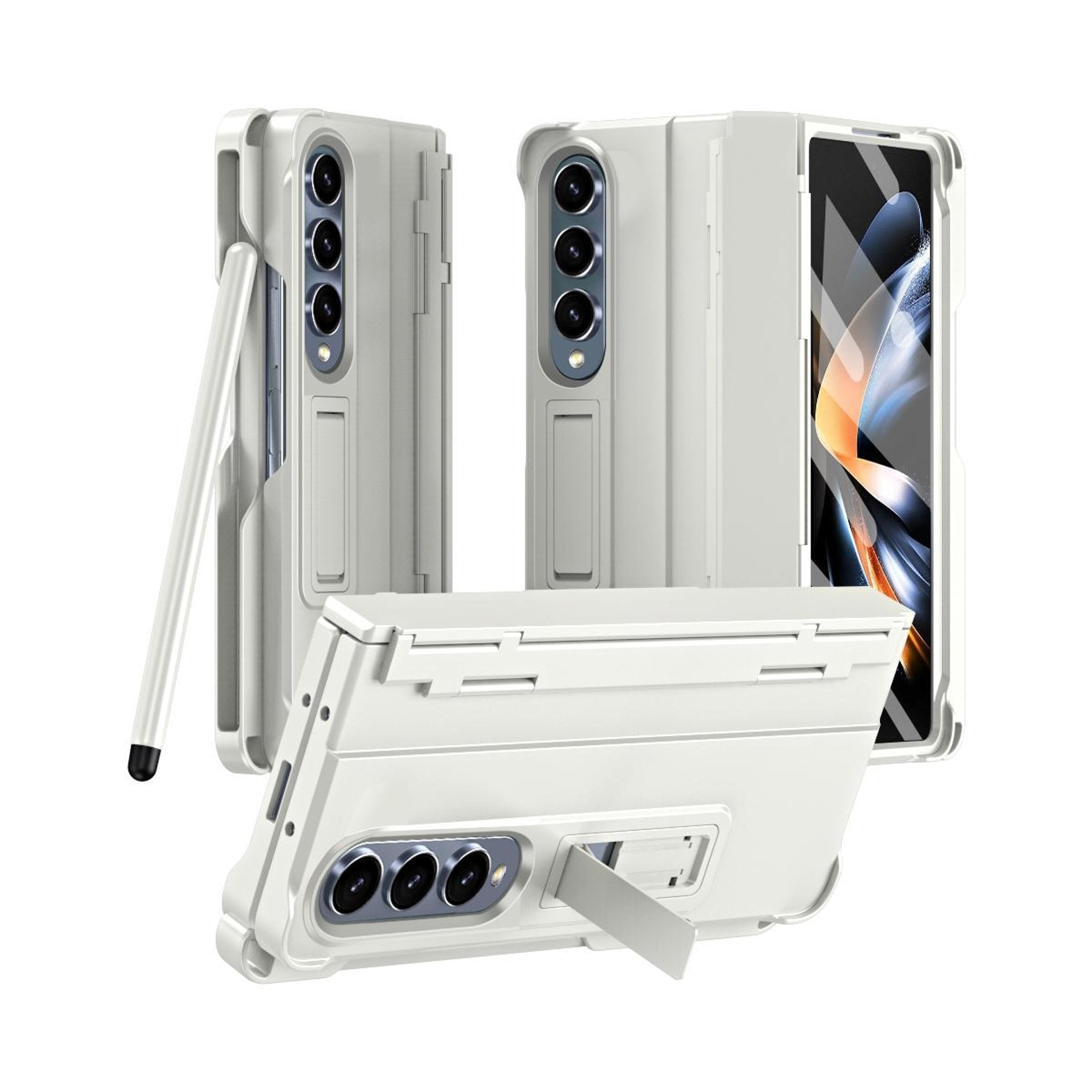 galaxy z fold4 shockproof hinge case with pen and tempered glass
