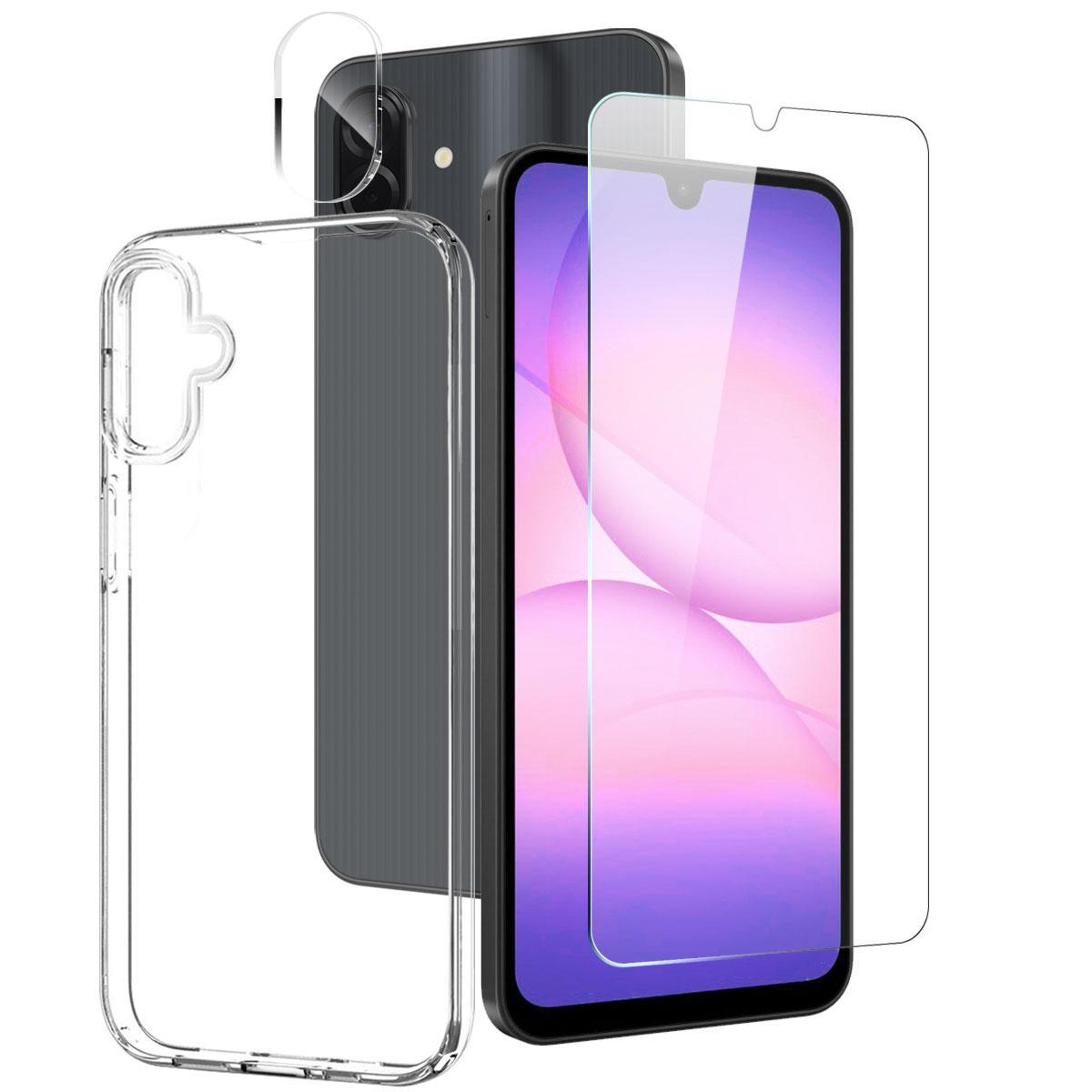 galaxy a07 5g 4g clear tpu case with 9h screen protector and camera lens protector