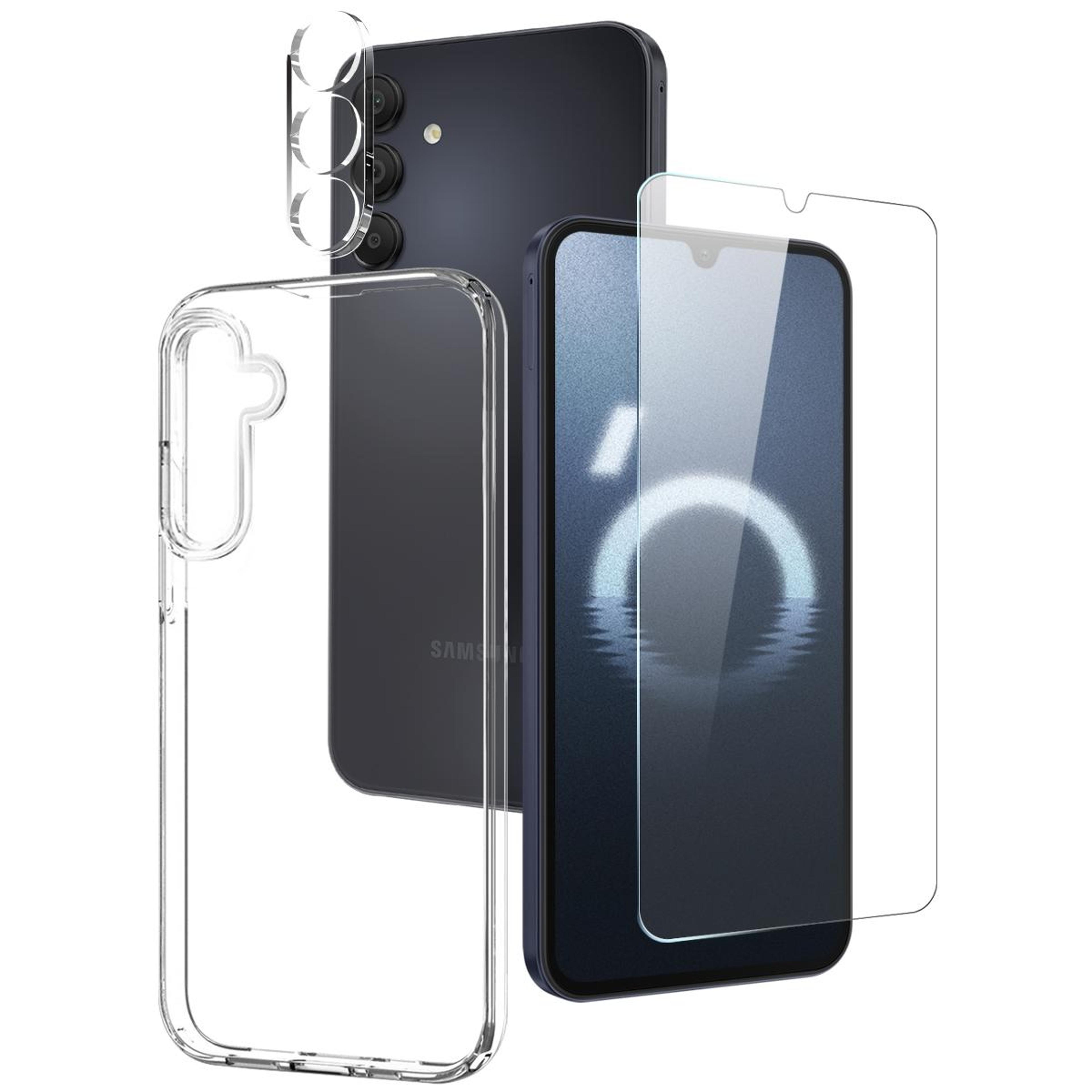 samsung galaxy a16 5g clear case with tempered glass screen and camera lens protection