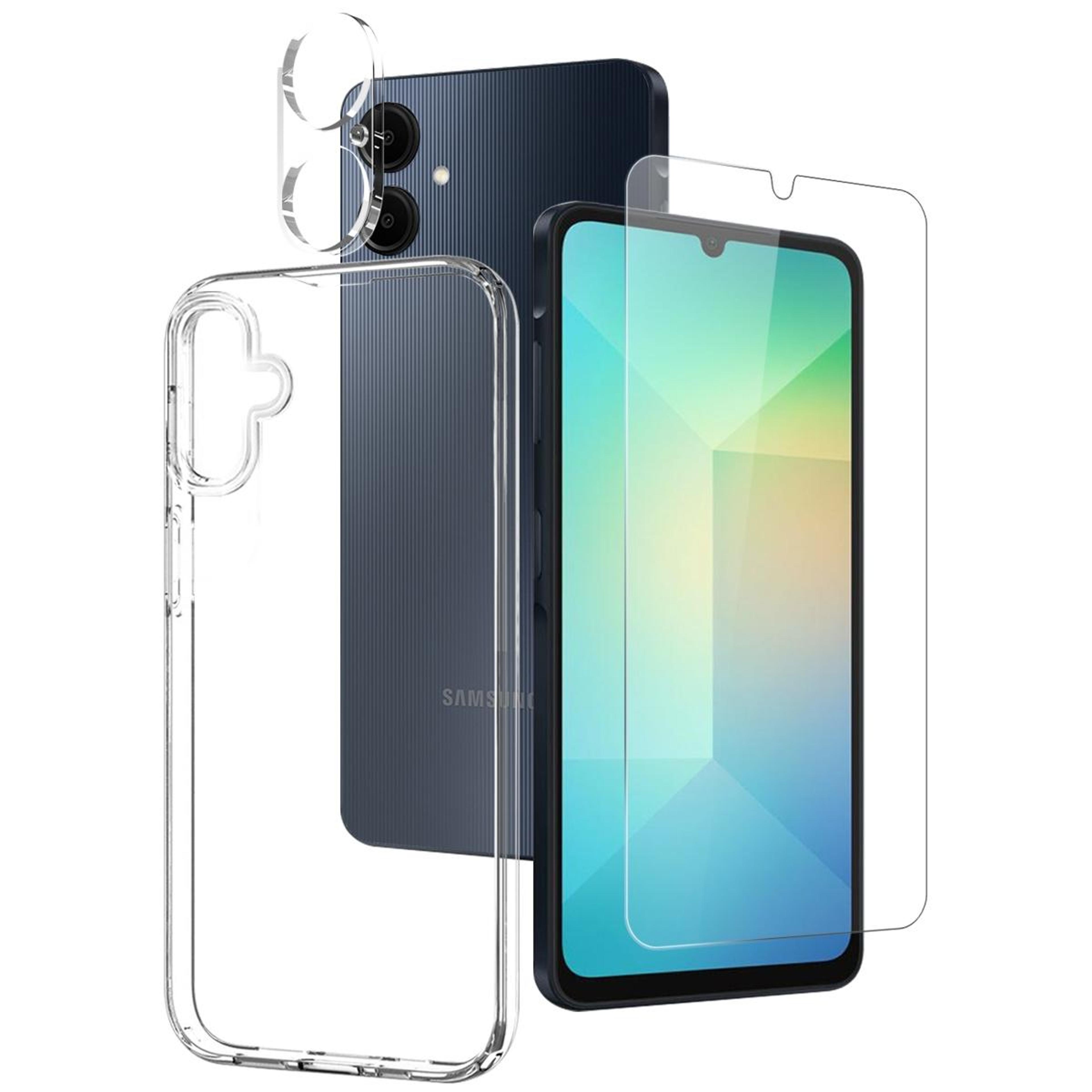 samsung galaxy a06 4g clear case 3 in 1 with tempered glass screen and camera lens protector