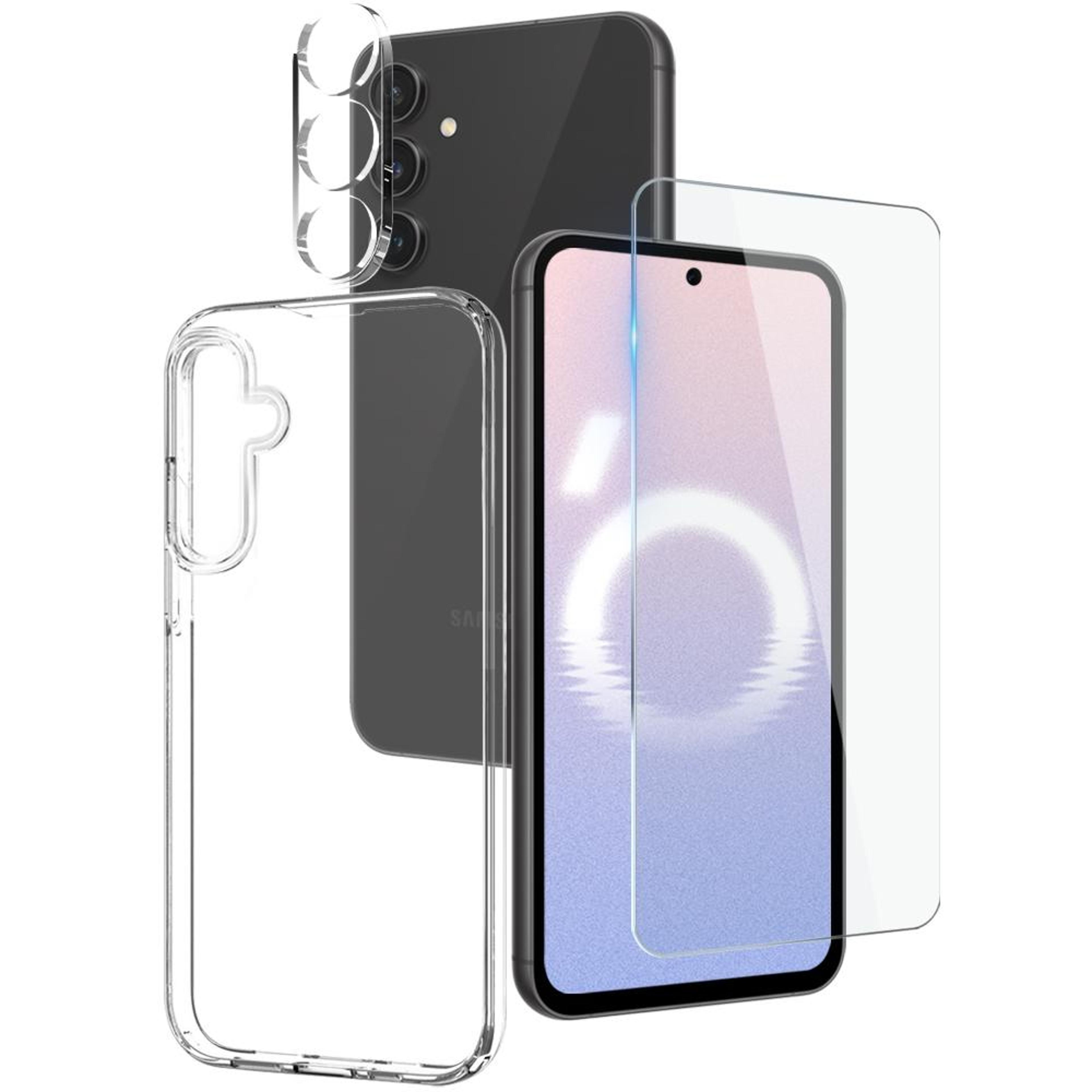 samsung galaxy s24 fe 5g clear case 3 in 1 with tempered glass screen and camera protection