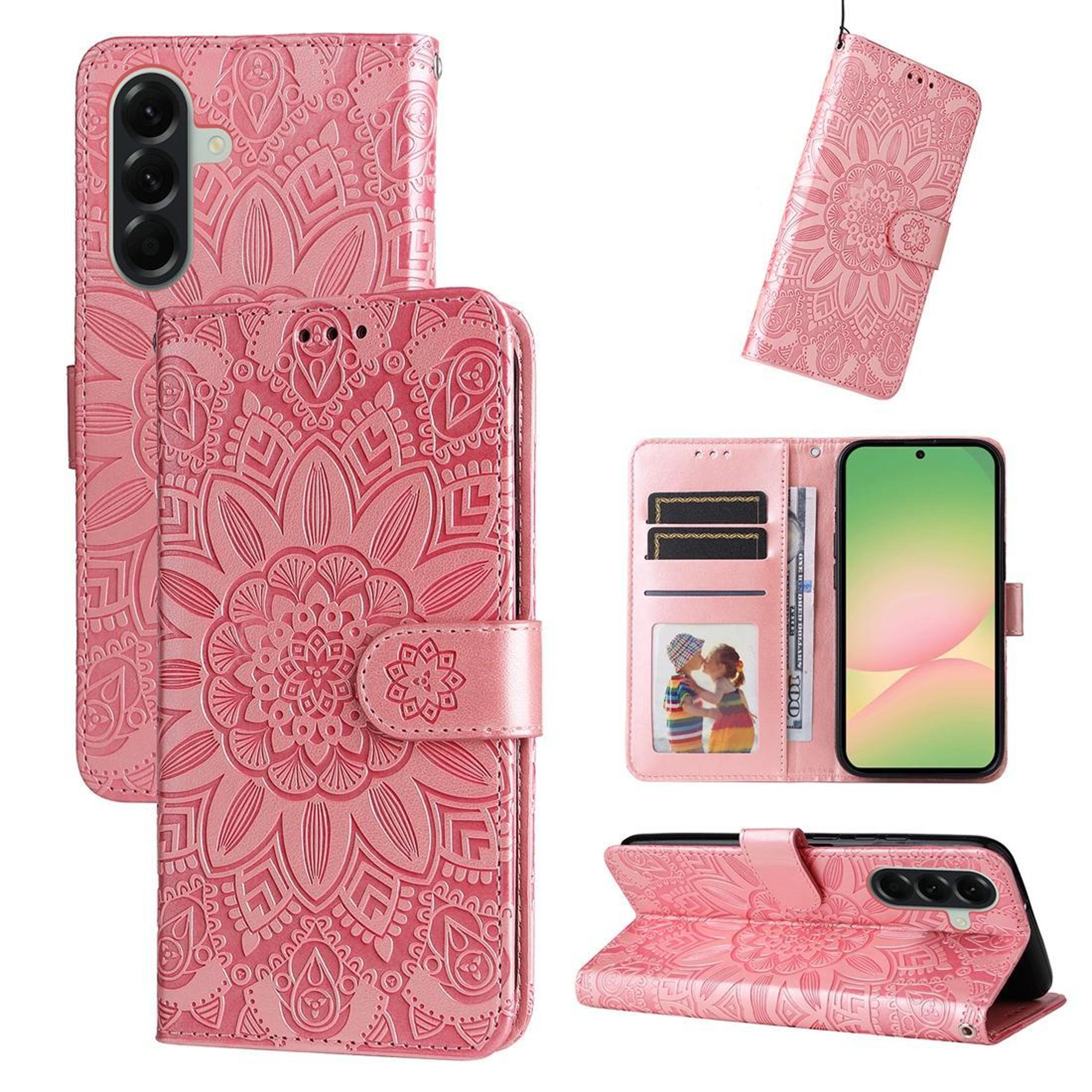 galaxy a57 5g sunflower leather wallet case with card slots kickstand and wrist strap