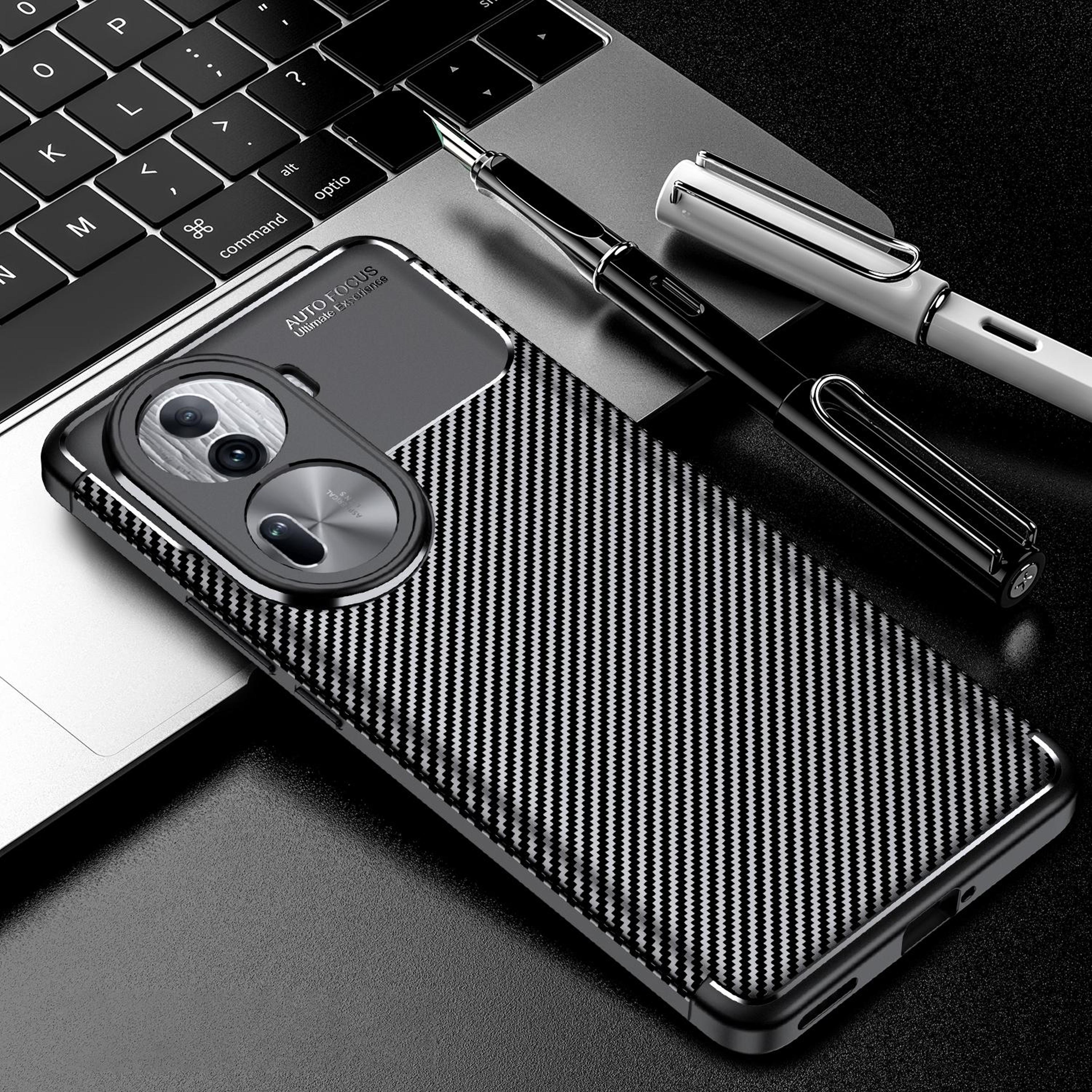oppo reno11 pro 5g carbon fiber shockproof tpu case black