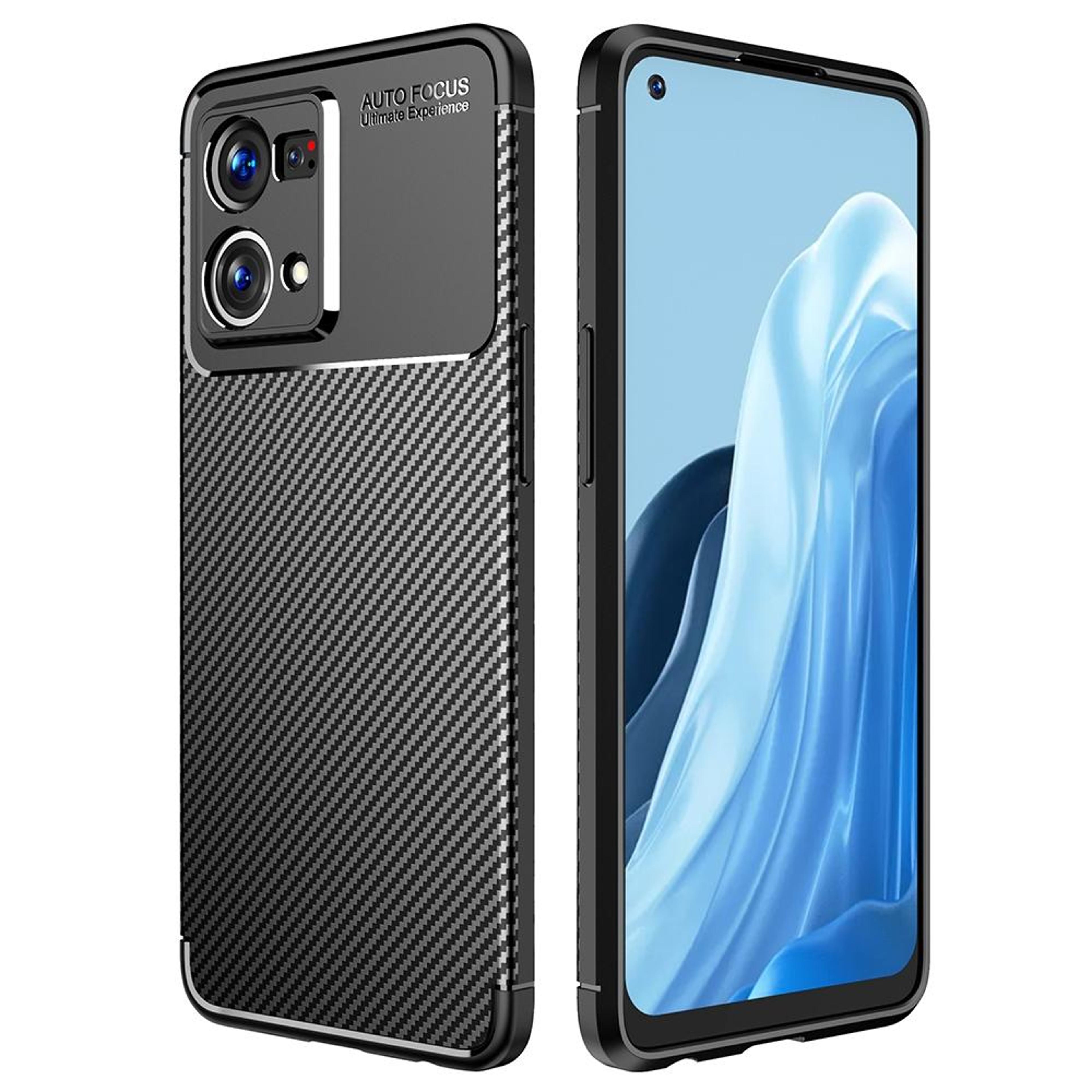 oppo reno7 4g carbon fiber shockproof tpu protective case black