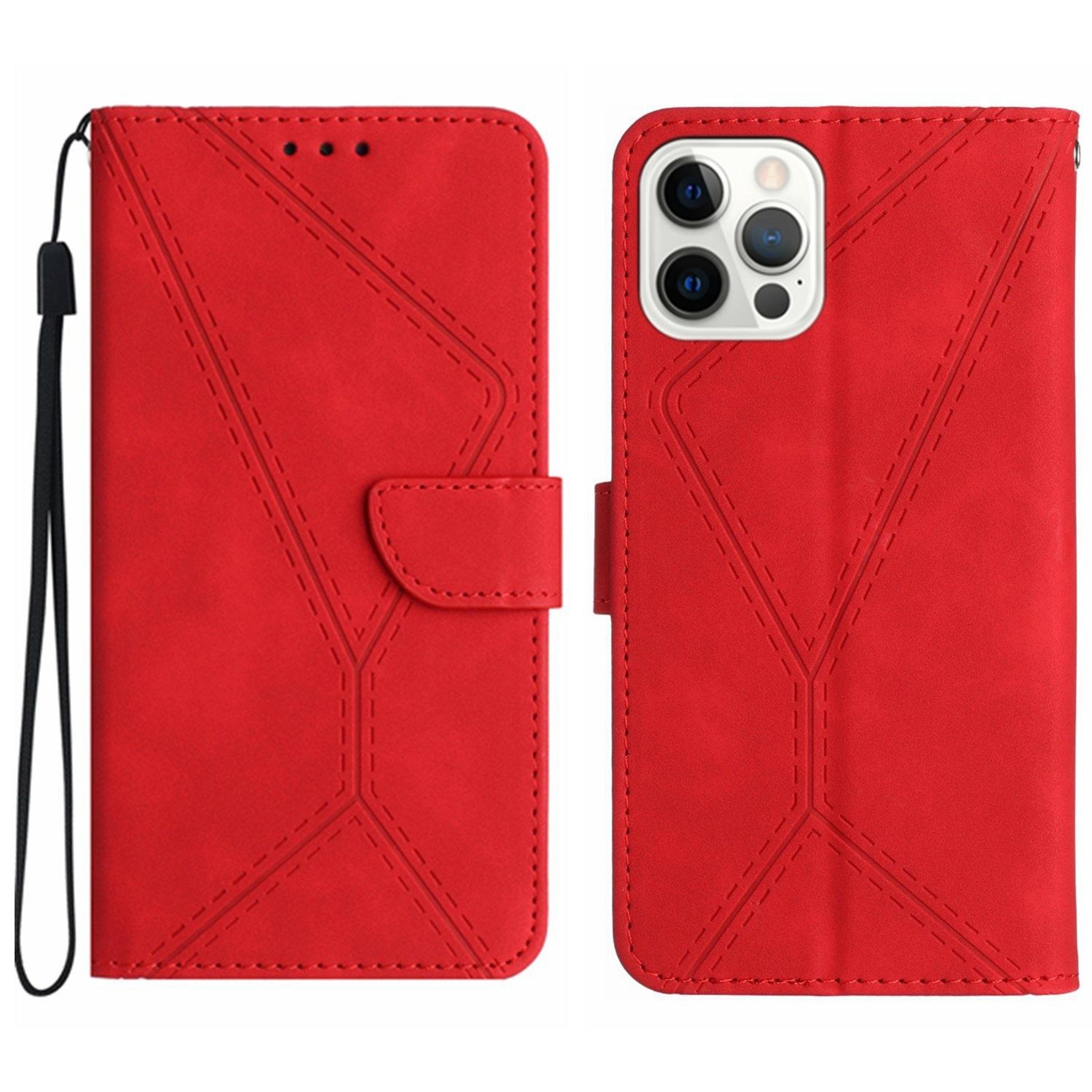 iphone 16 pro max embossed leather wallet case with card slots, kickstand and wrist strap