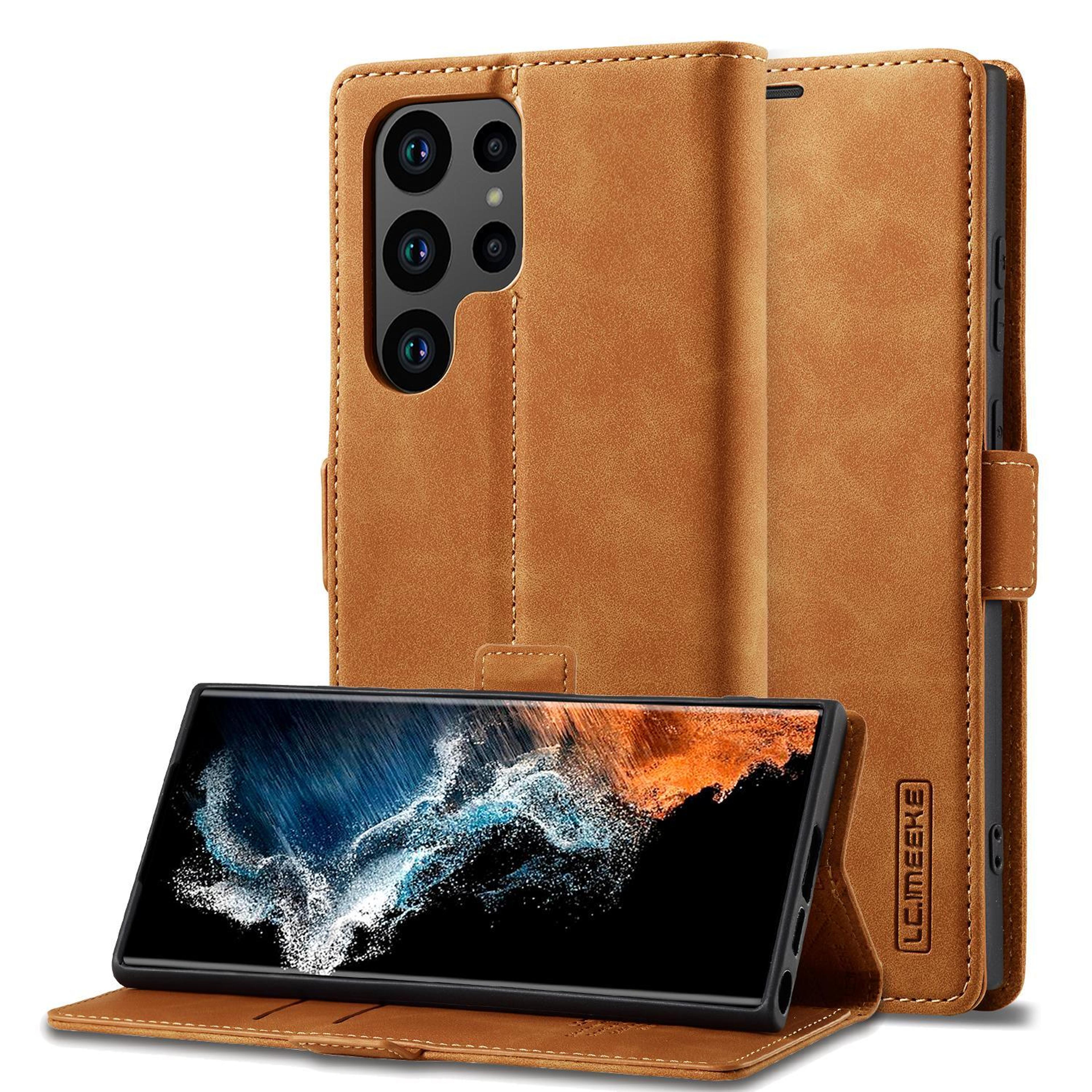 samsung galaxy s25 ultra wallet case with magnetic closure, card holder & stand
