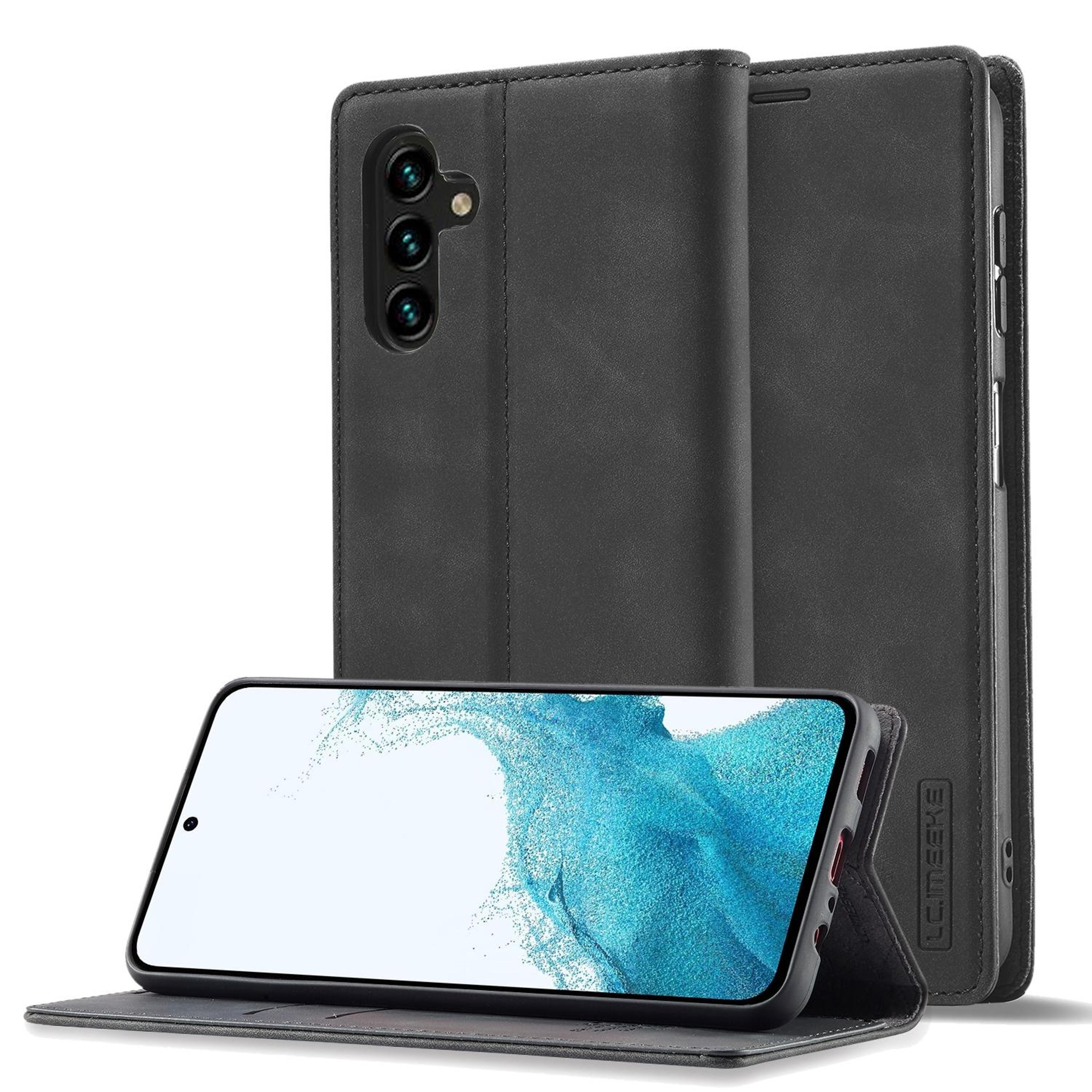 samsung galaxy s24 fe leather wallet case with magnetic closure and card holder