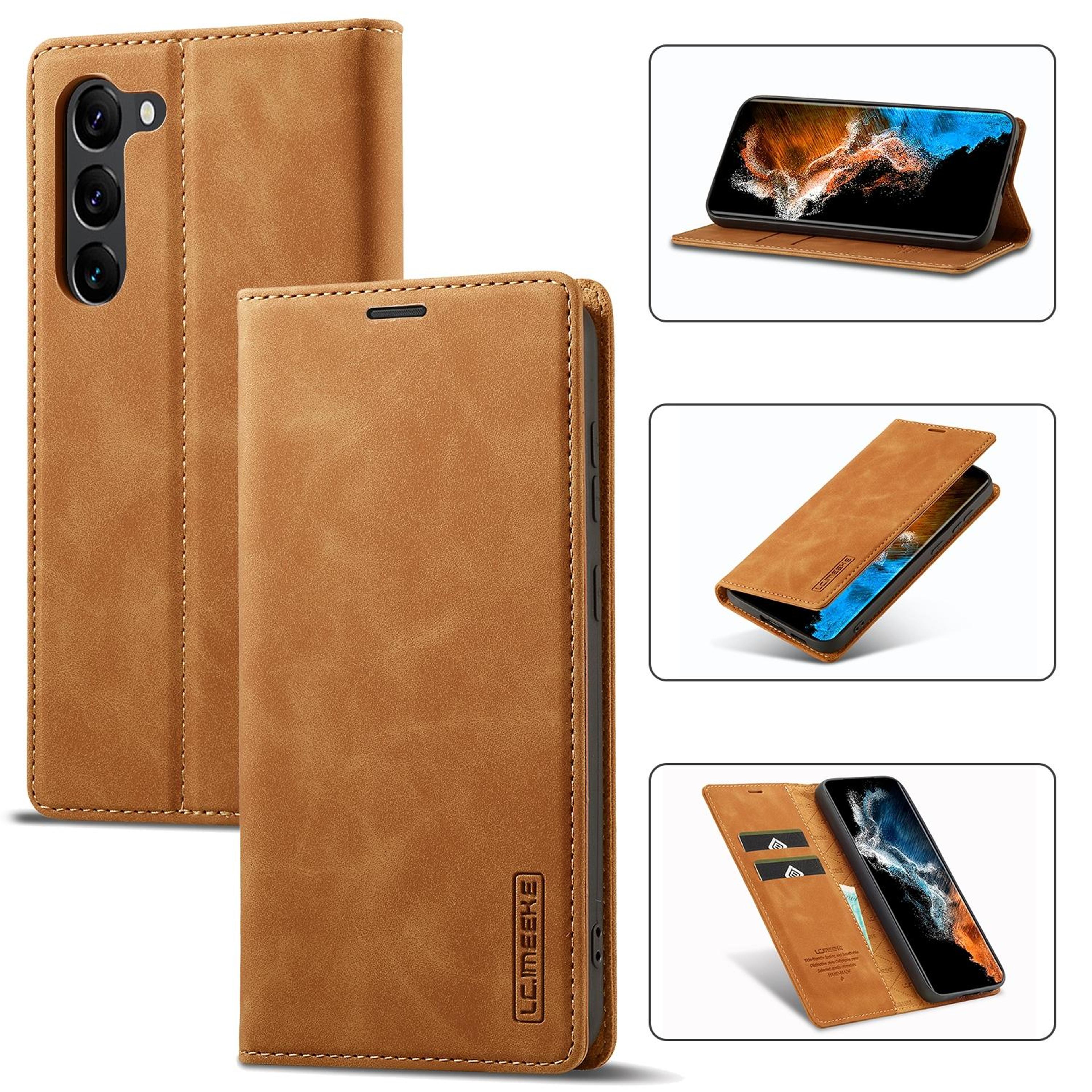 samsung galaxy s24 wallet case with strong magnetic closure, card holder and stand