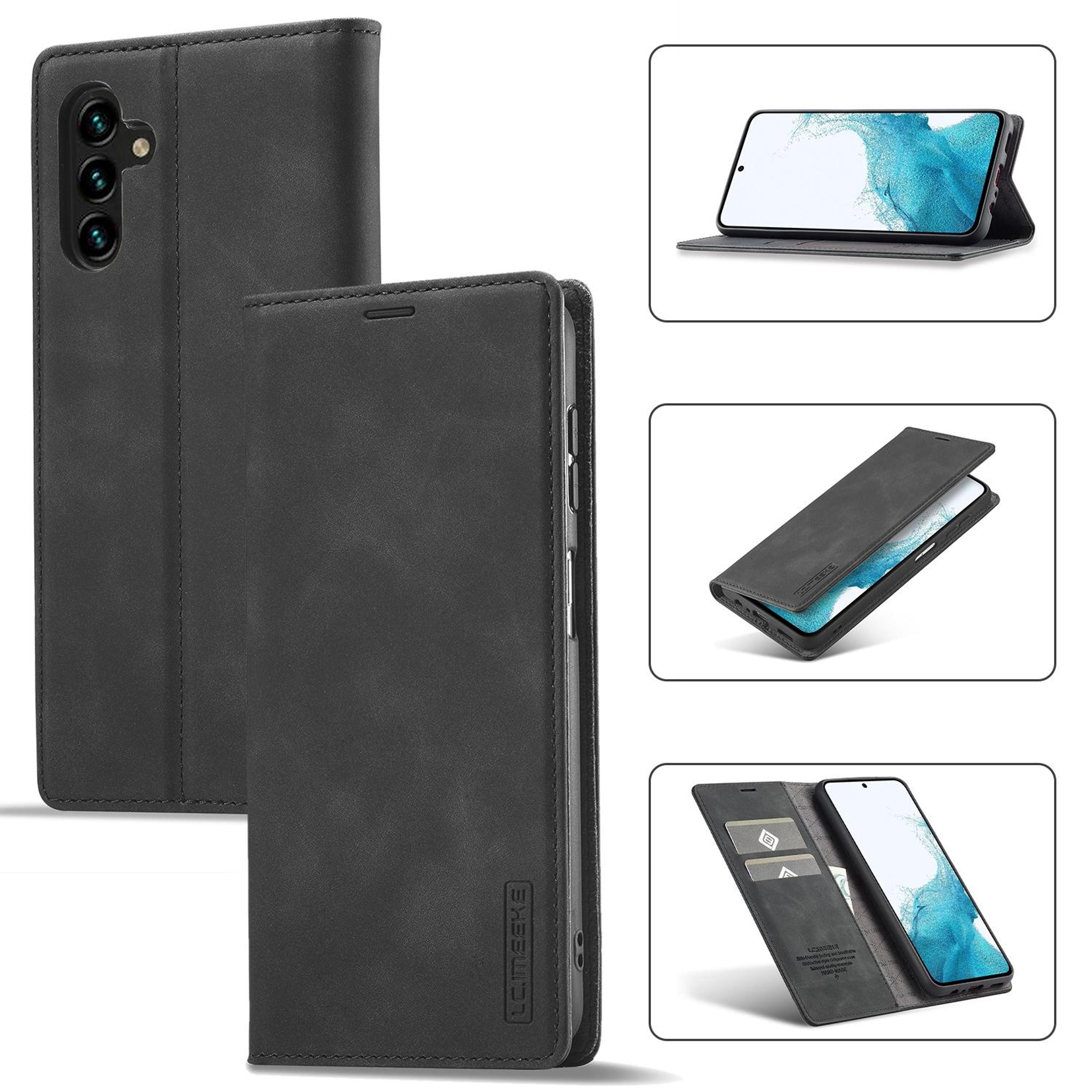 samsung galaxy a35 5g wallet case with magnetic closure, card holder and stand
