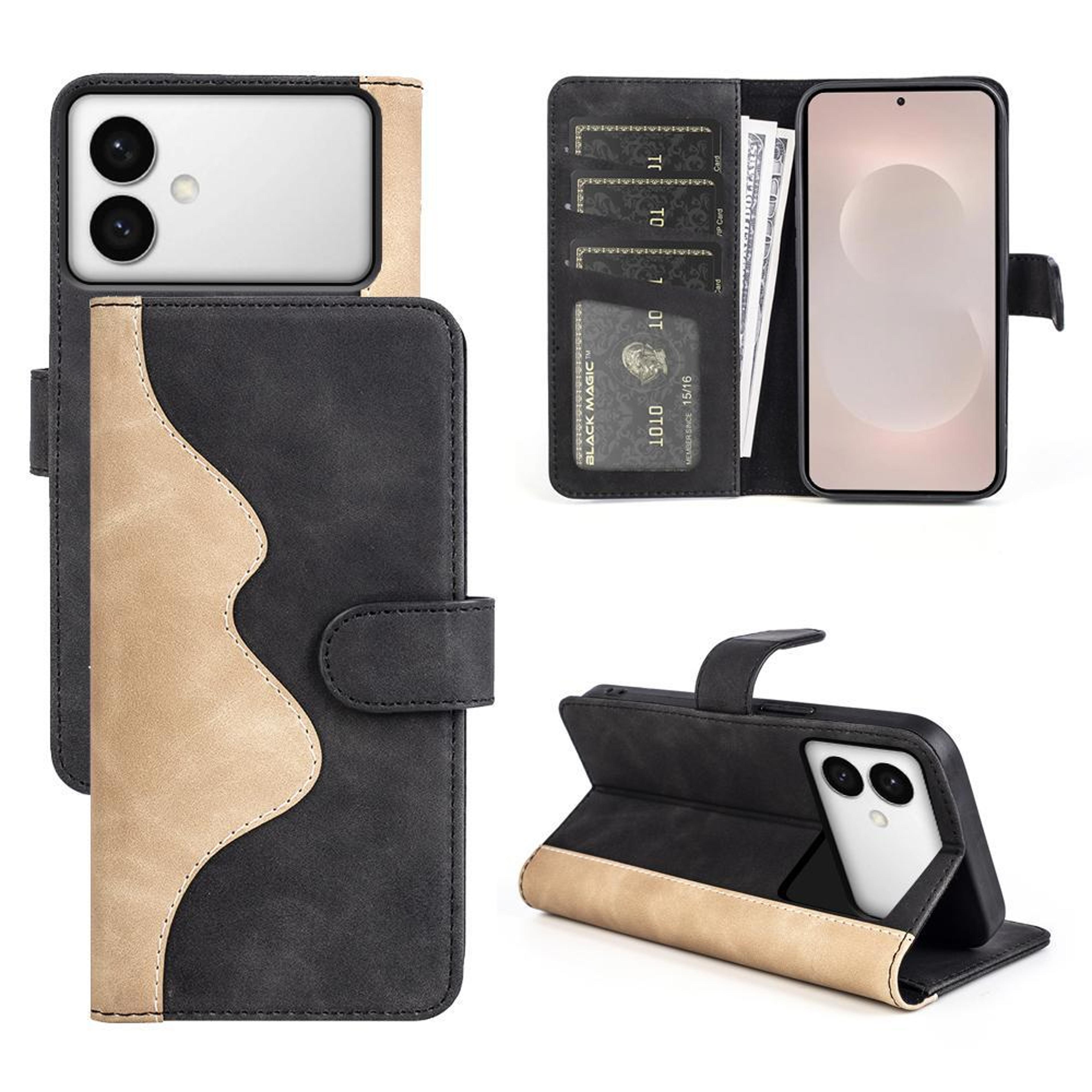 samsung galaxy s26 edge 5g leather wallet case with card slot, flip stand and drop protection