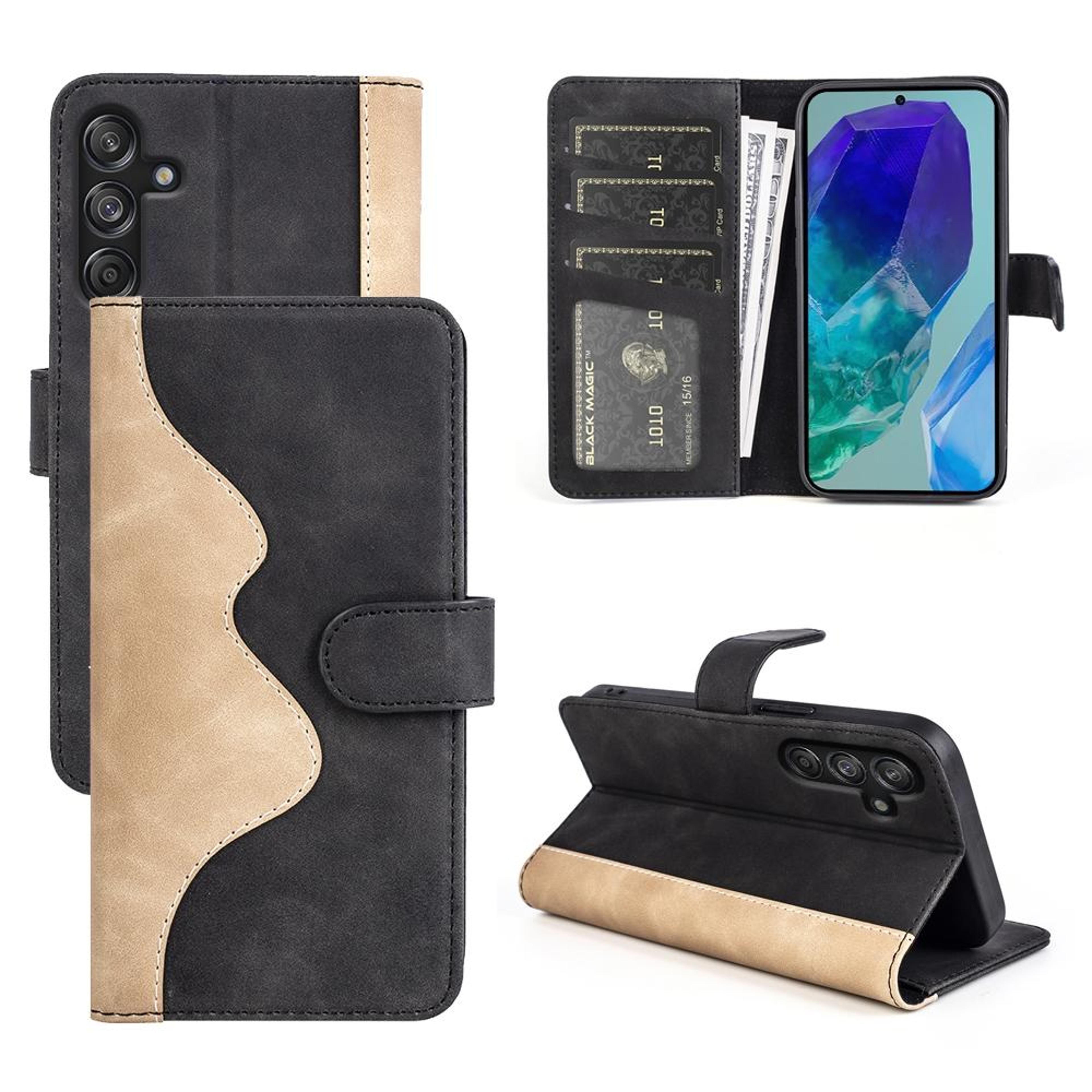 samsung galaxy m55 5g leather wallet case with card slot, flip stand and corner protection