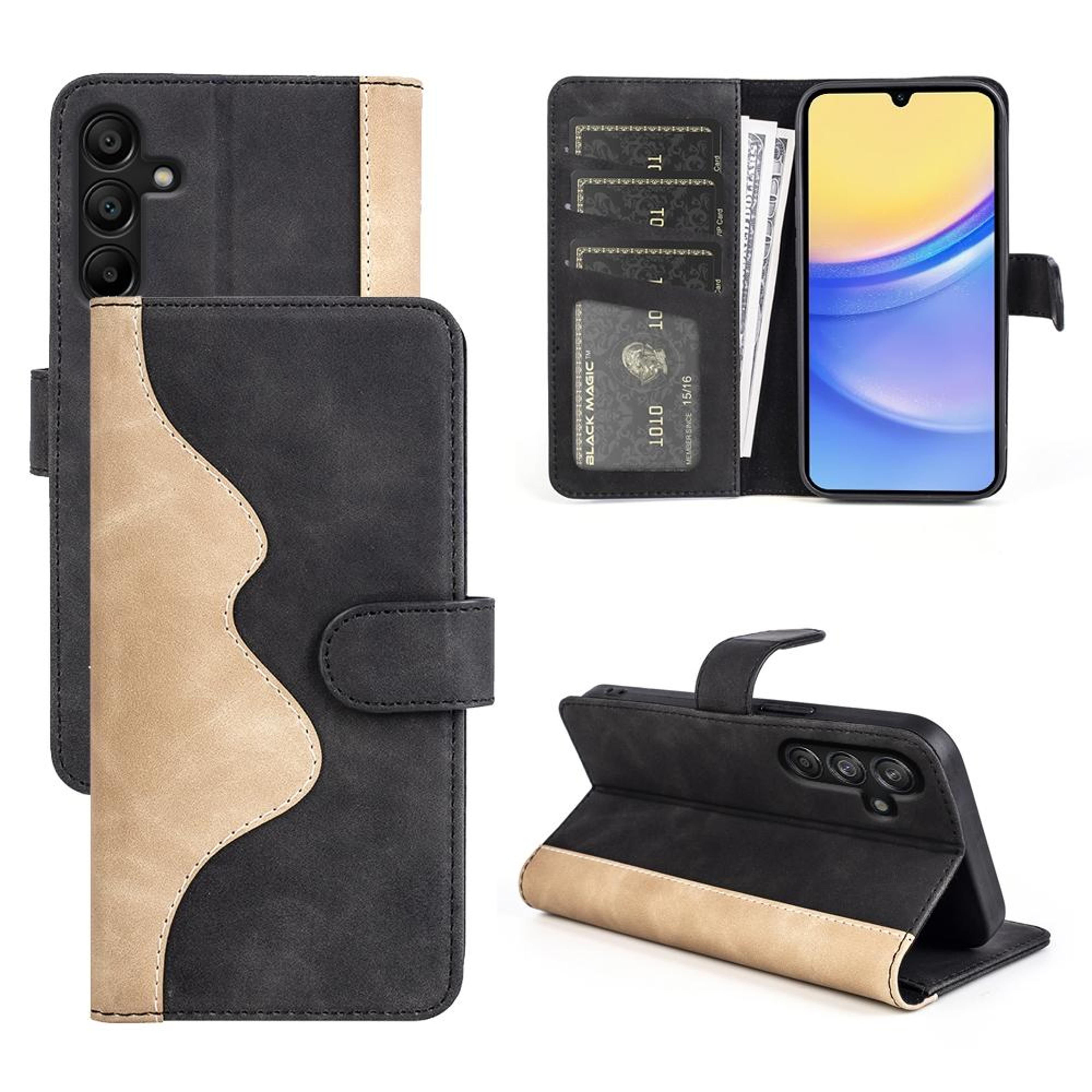 samsung galaxy m15 5g leather wallet case with card slot, kickstand and full-corner protection