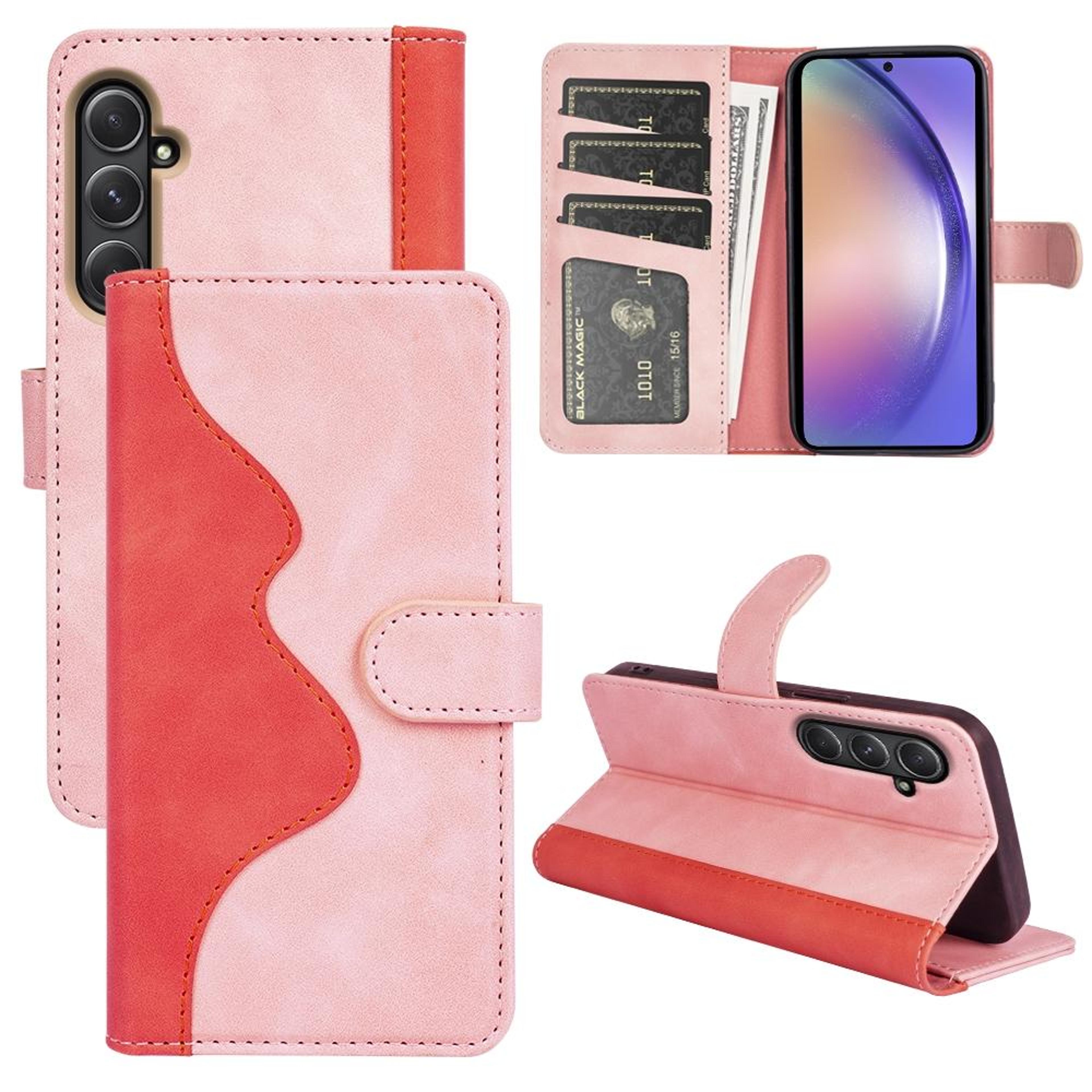 samsung galaxy a55 wallet case with card holder, flip stand and shockproof tpu protection