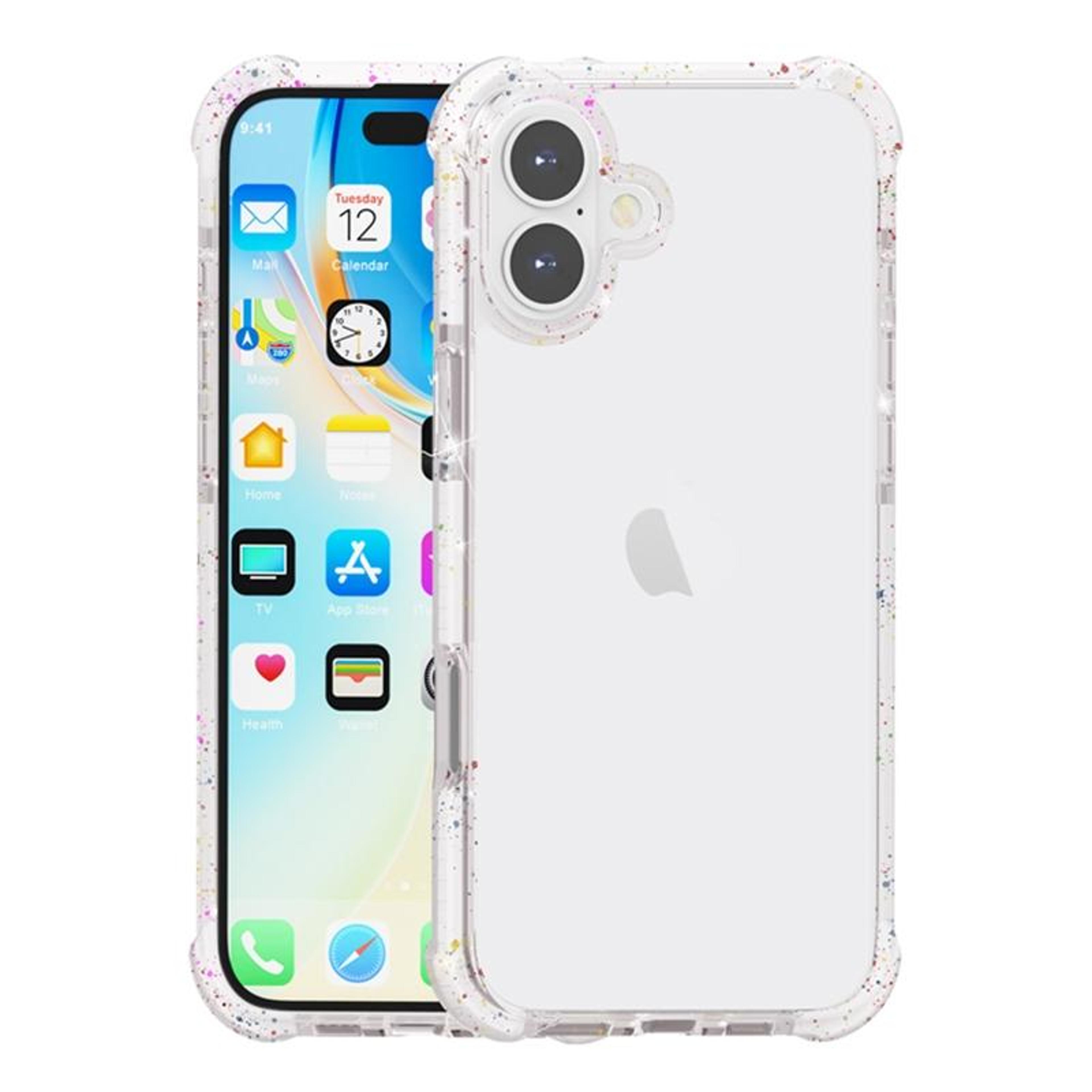 iphone 16 clear case with acrylic back, white accents and raised camera protection