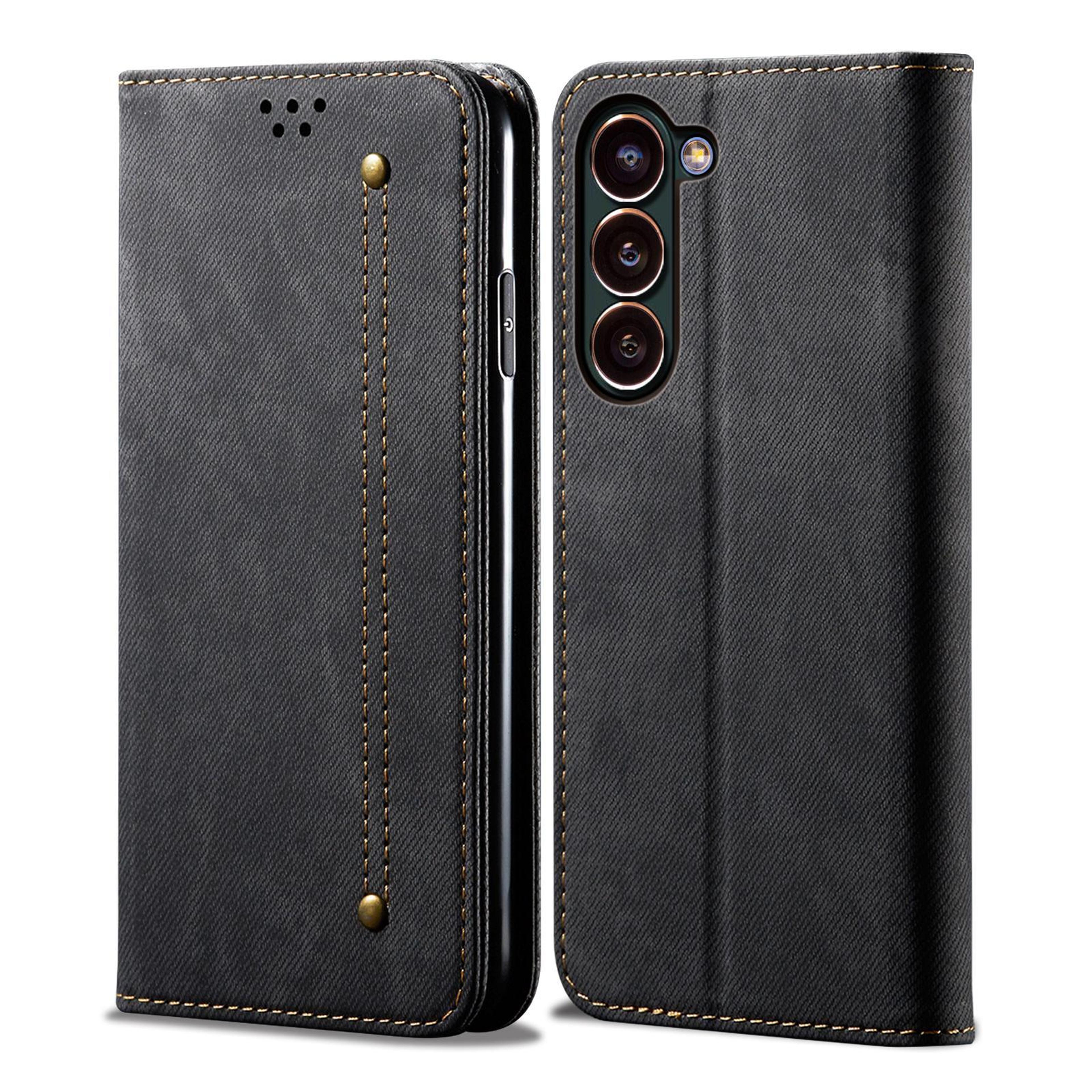 samsung galaxy s26+ 5g denim texture wallet case with card slots and viewing stand