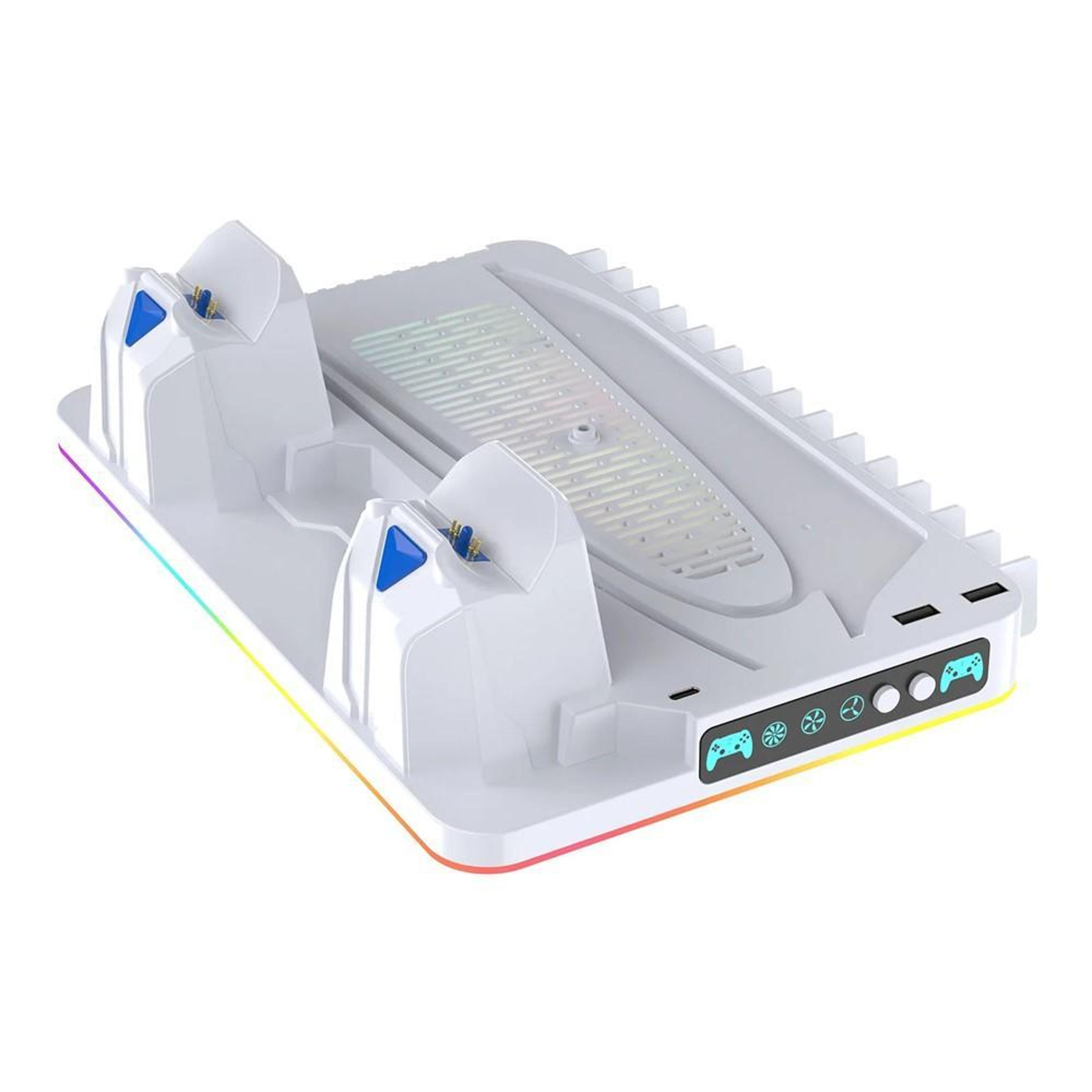 ps5 cooling stand with dual controller charging station, rgb lighting and game storage