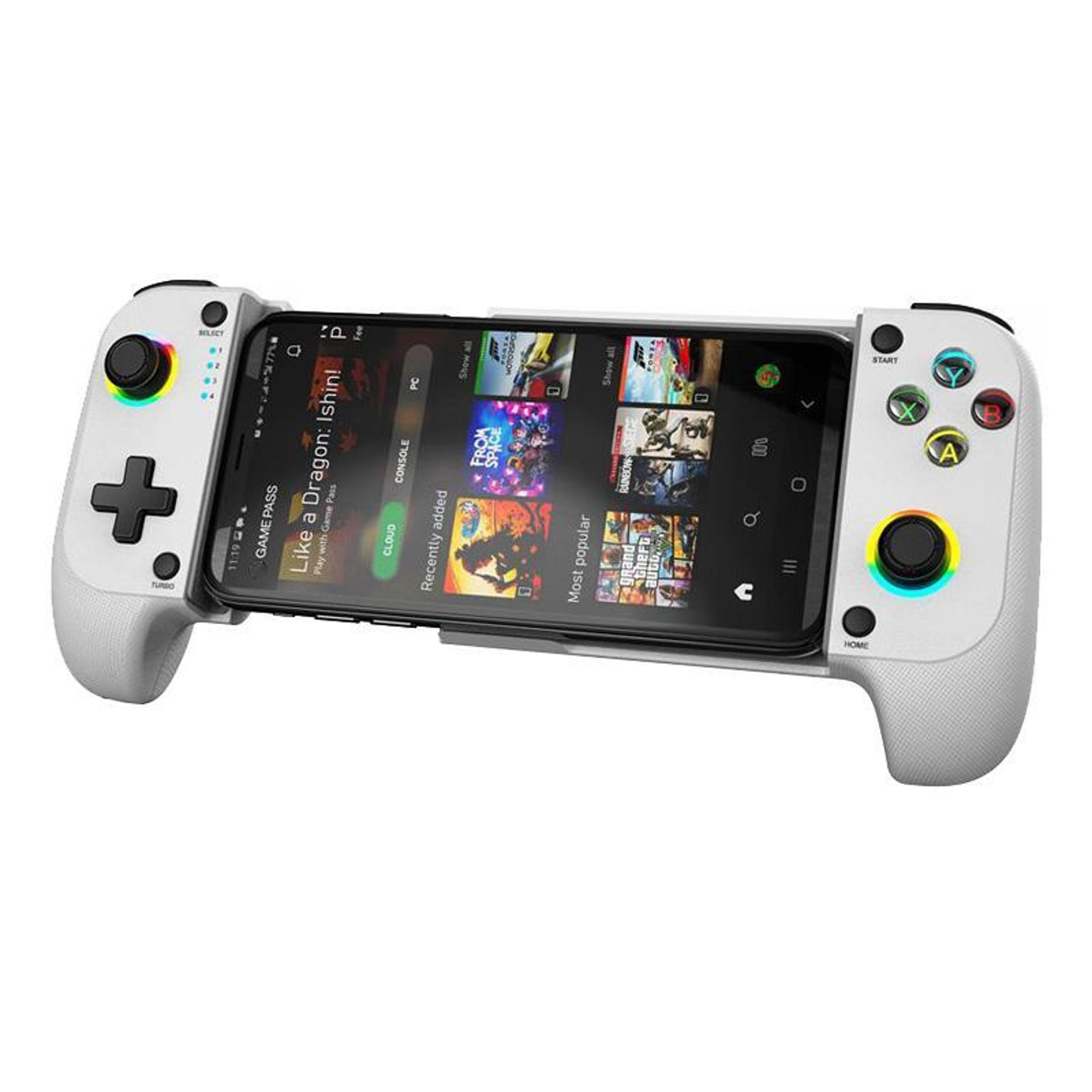 retractable wireless gaming controller with hall effect joysticks, rgb lighting and dual vibration