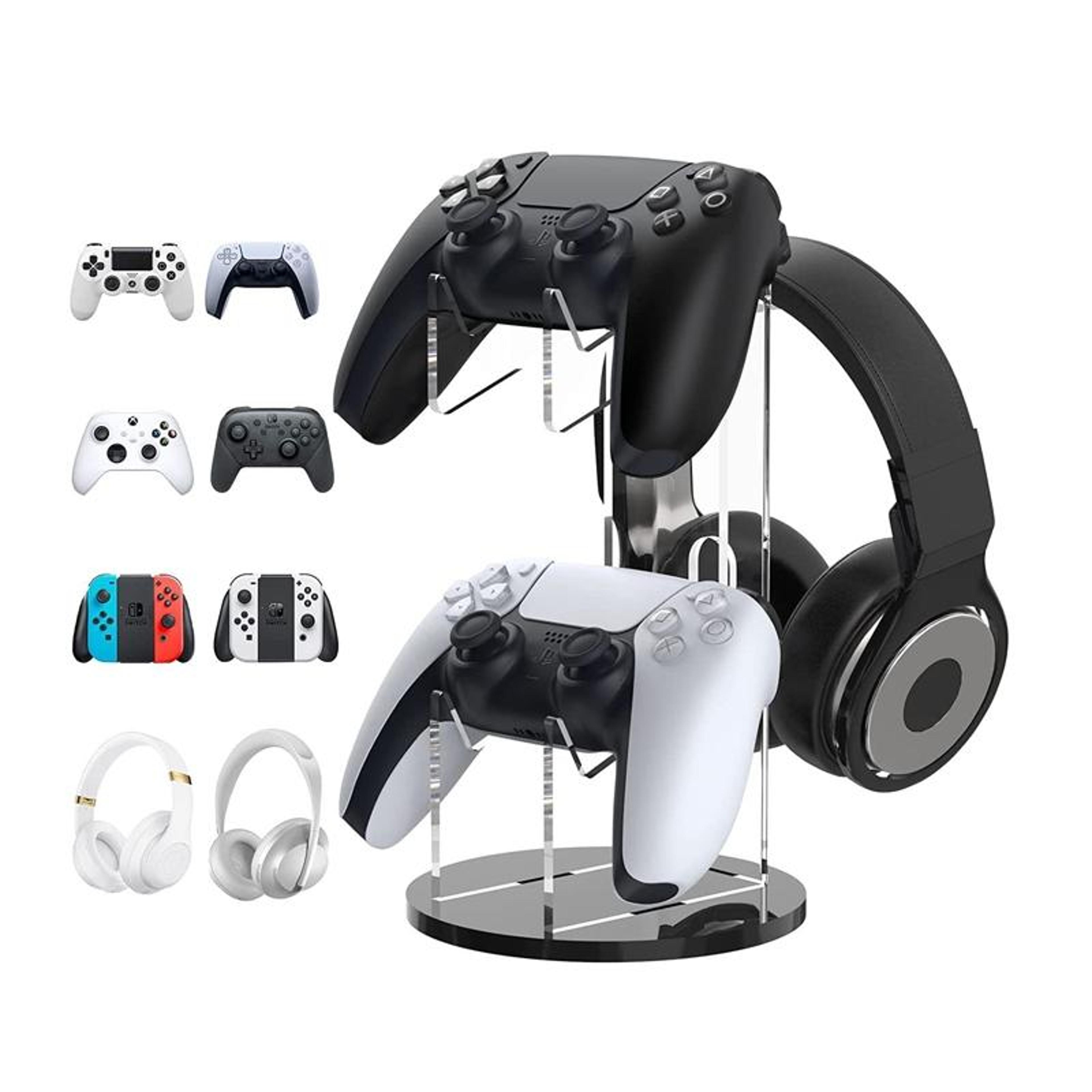 universal acrylic game controller stand and headphone holder with stable round base