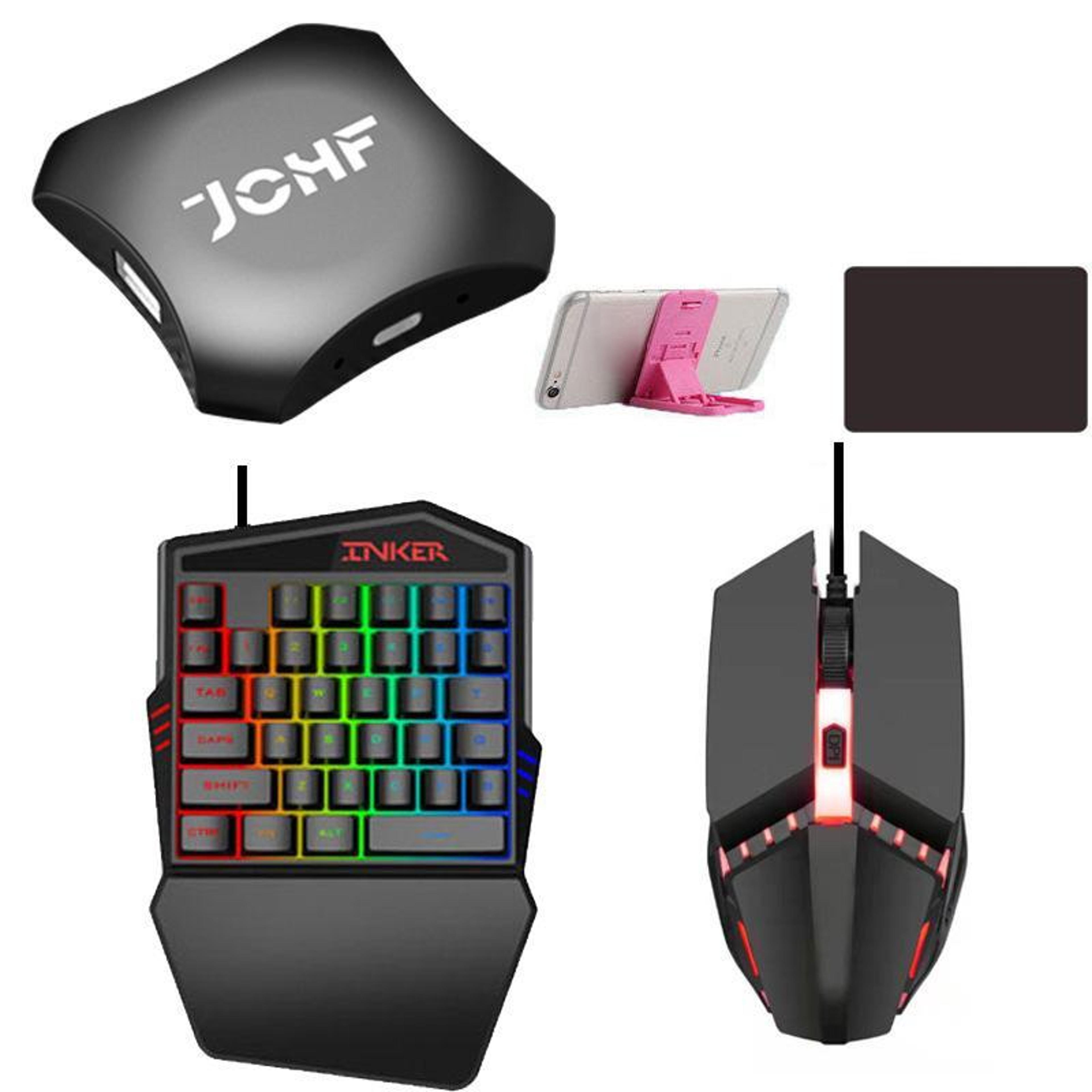 jchf 5-in-1 mobile gaming keyboard and mouse converter kit with mouse pad and phone holder