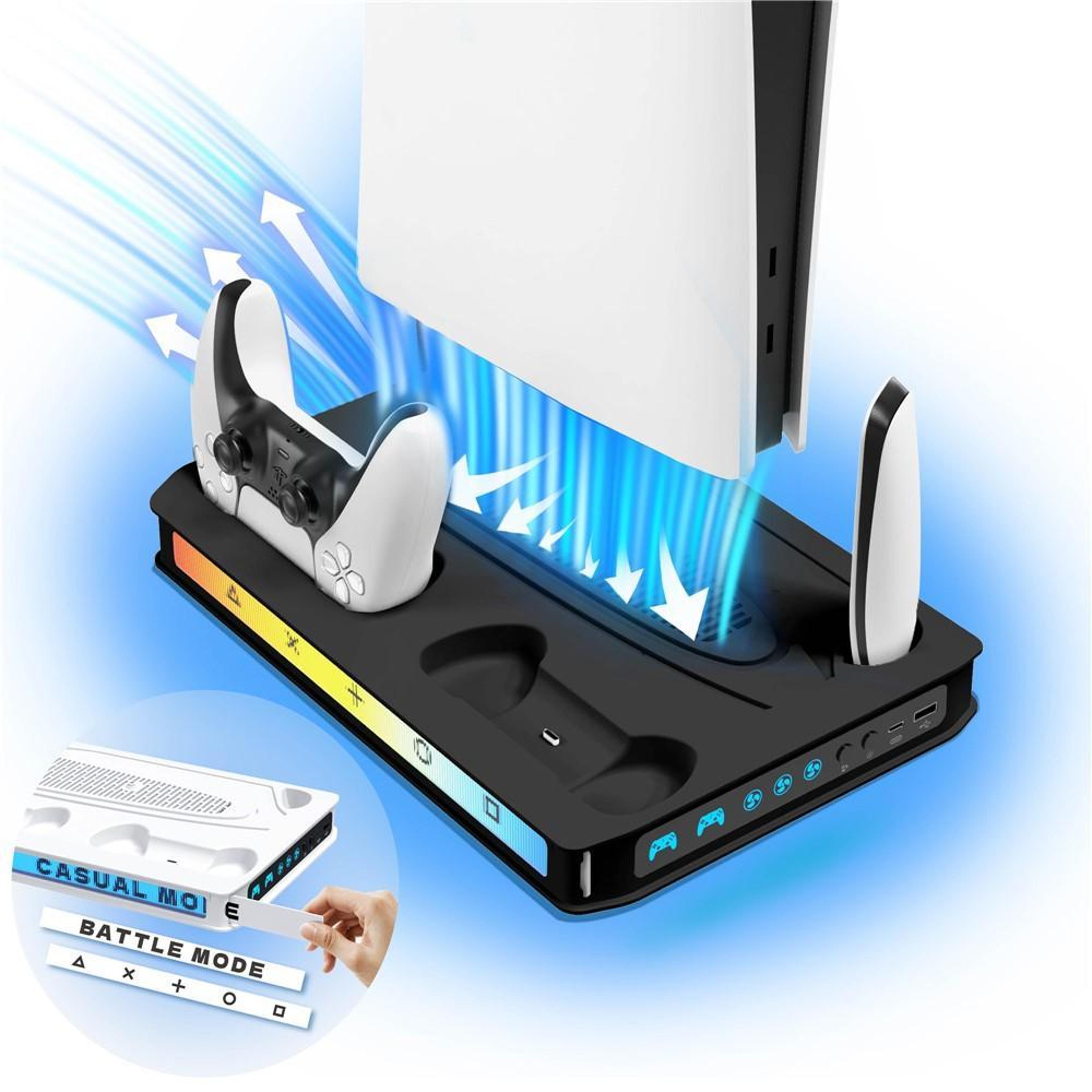 ps5 cooling stand with dual controller charger, rgb lighting and usb hub for ps5 pro, slim and ps5