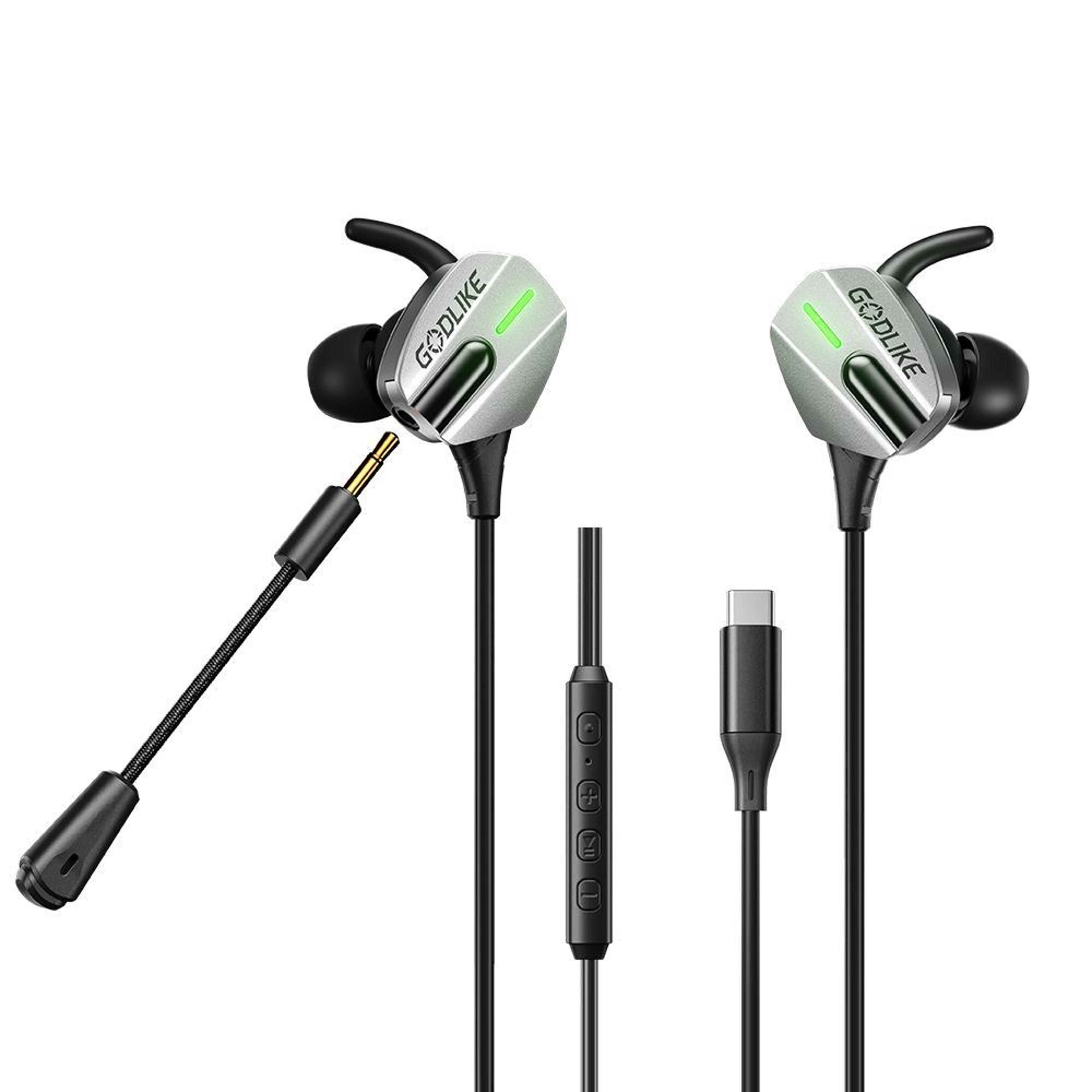 wk yc10 usb-c gaming earbuds with rgb lighting, detachable mic and hi-fi sound