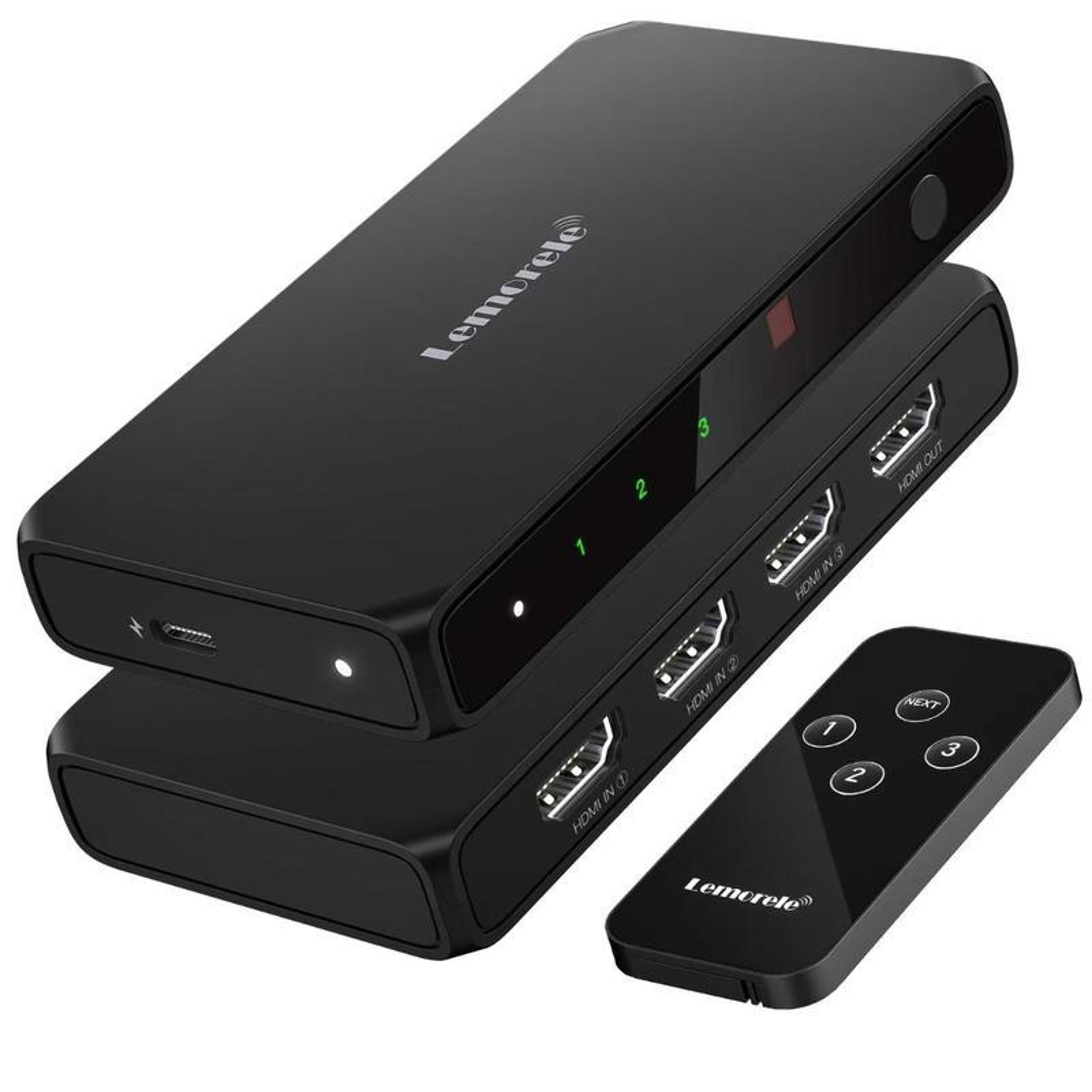 lemorele g99 3 port hdmi switch 4k 60hz hdr with remote control