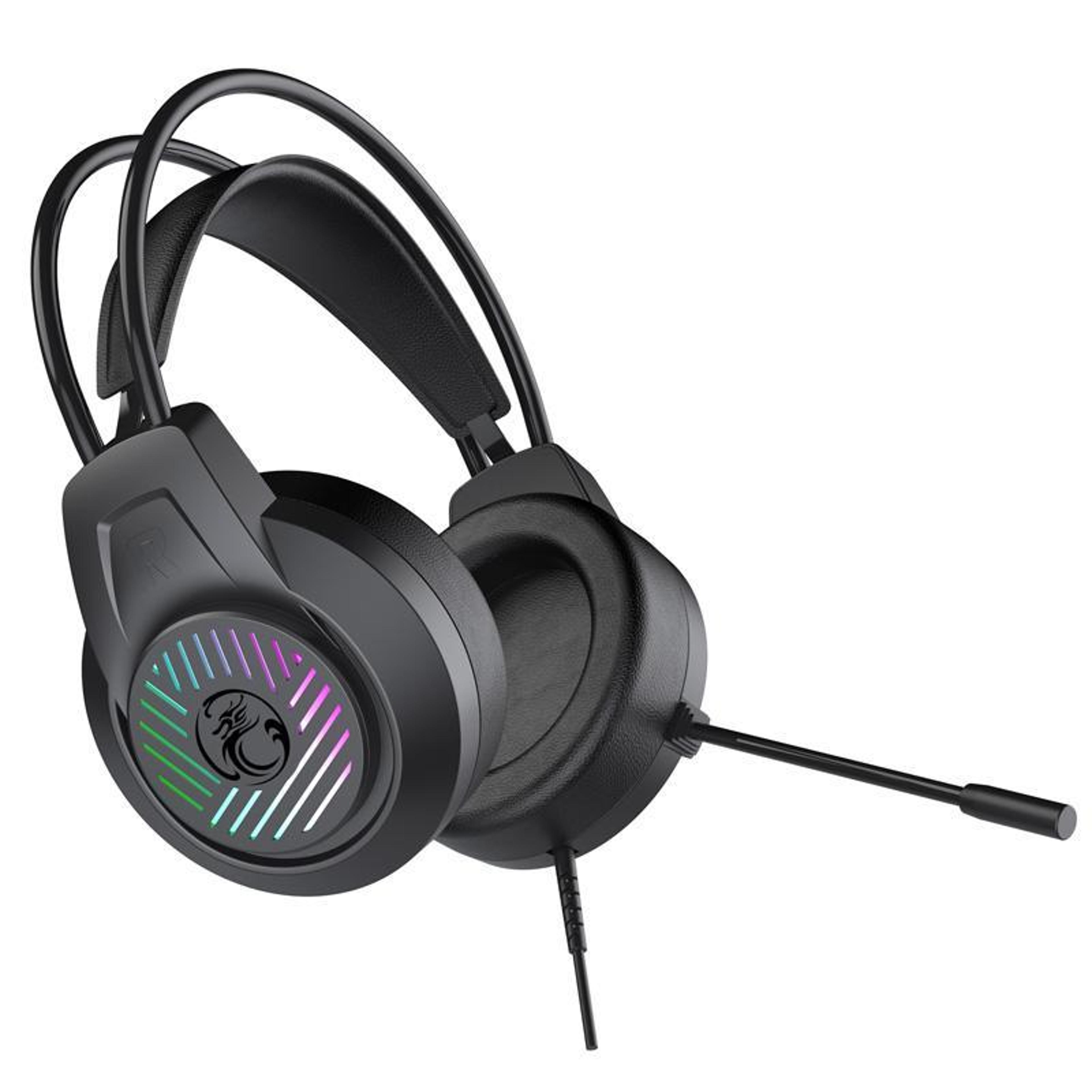 imice hd-410 wired gaming headset with 7.1 surround sound, 50mm drivers, rgb light and microphone