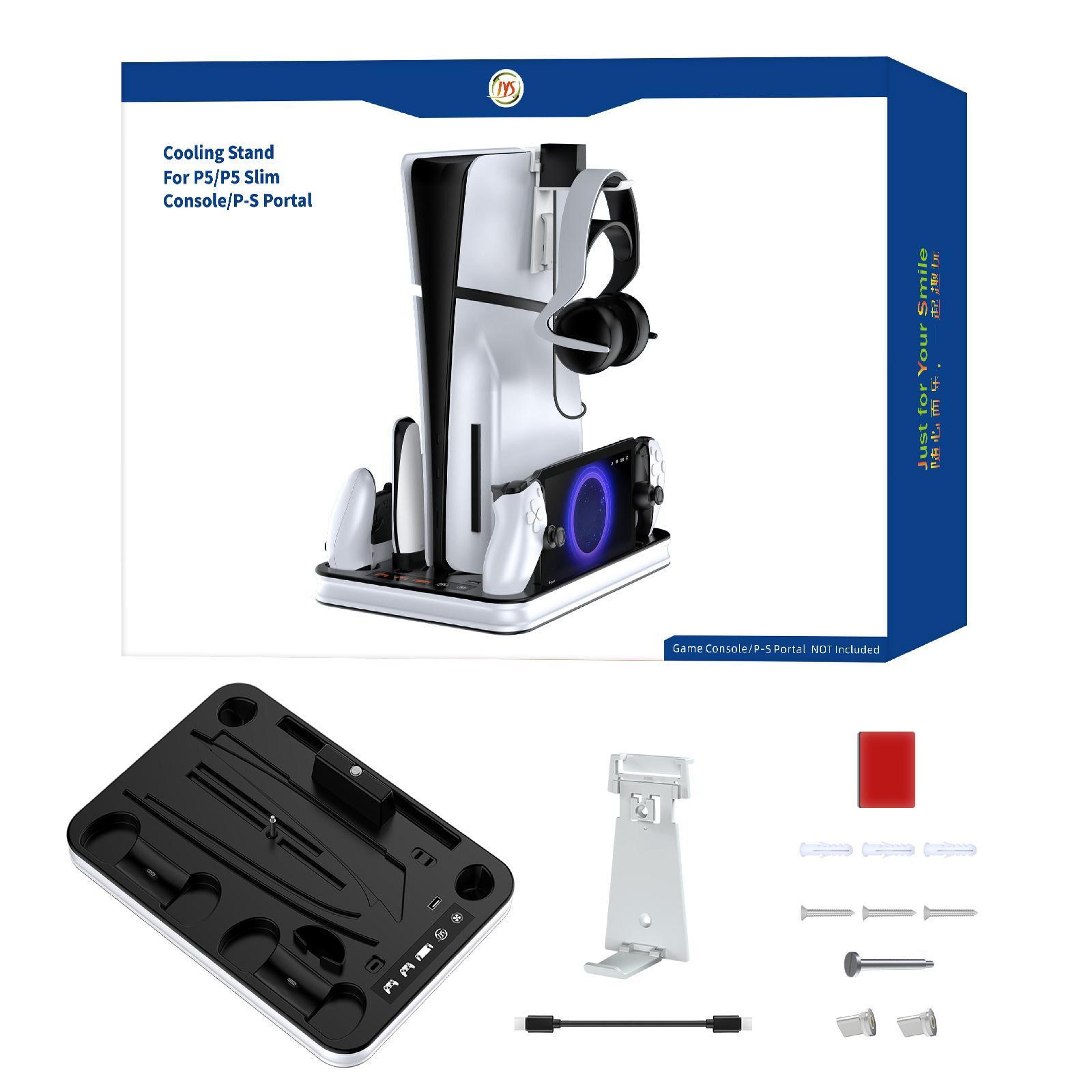 jys ps5 cooling stand and controller charging station for ps5 slim and ps portal