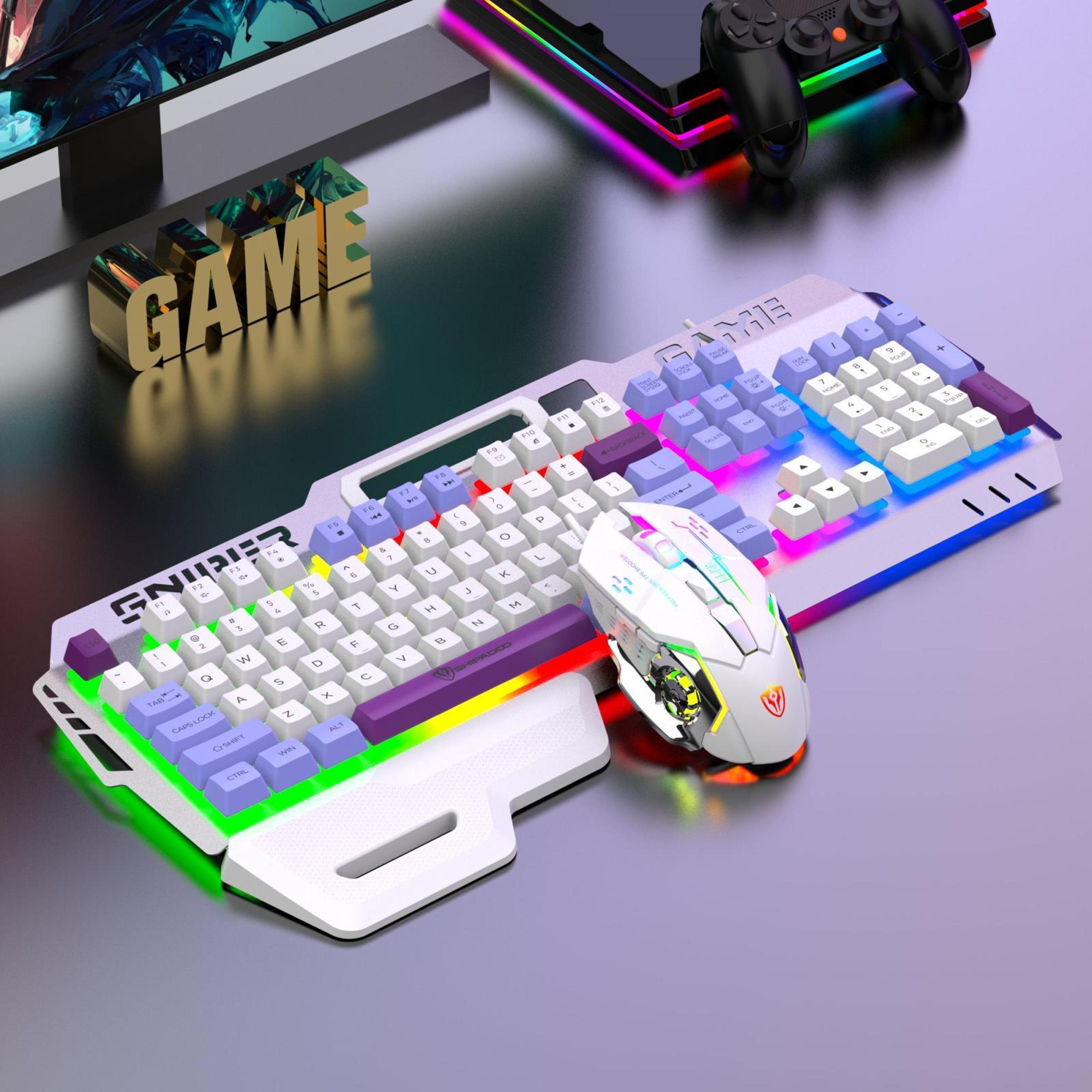 shipadoo gt500 rgb gaming keyboard and mouse combo 104-key wired metal panel set