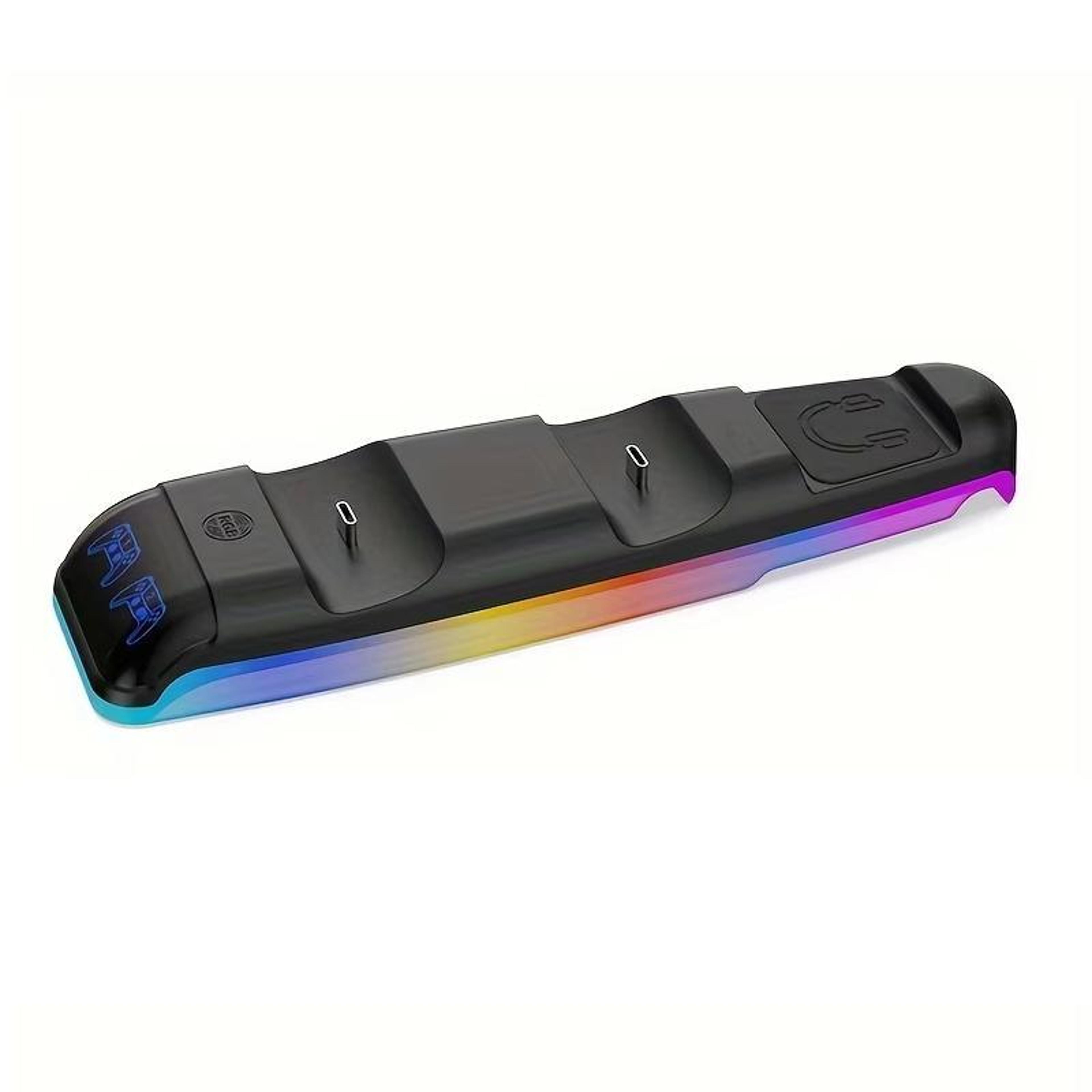 dobe tp5-3597 ps5 slim charging stand with headset holder and rgb light black