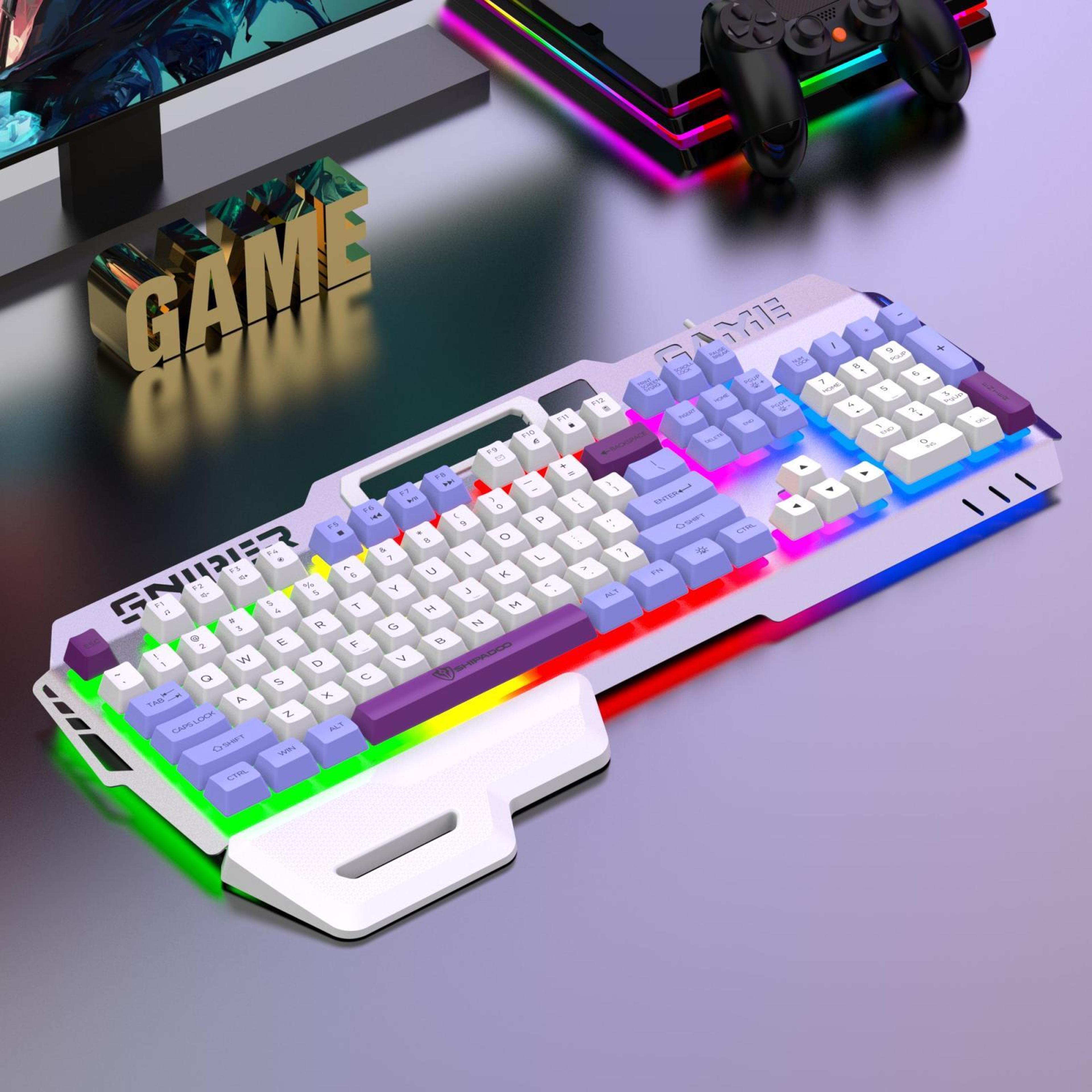 shipadoo gk50 rgb gaming keyboard 104-key wired usb metal keyboard glacier purple