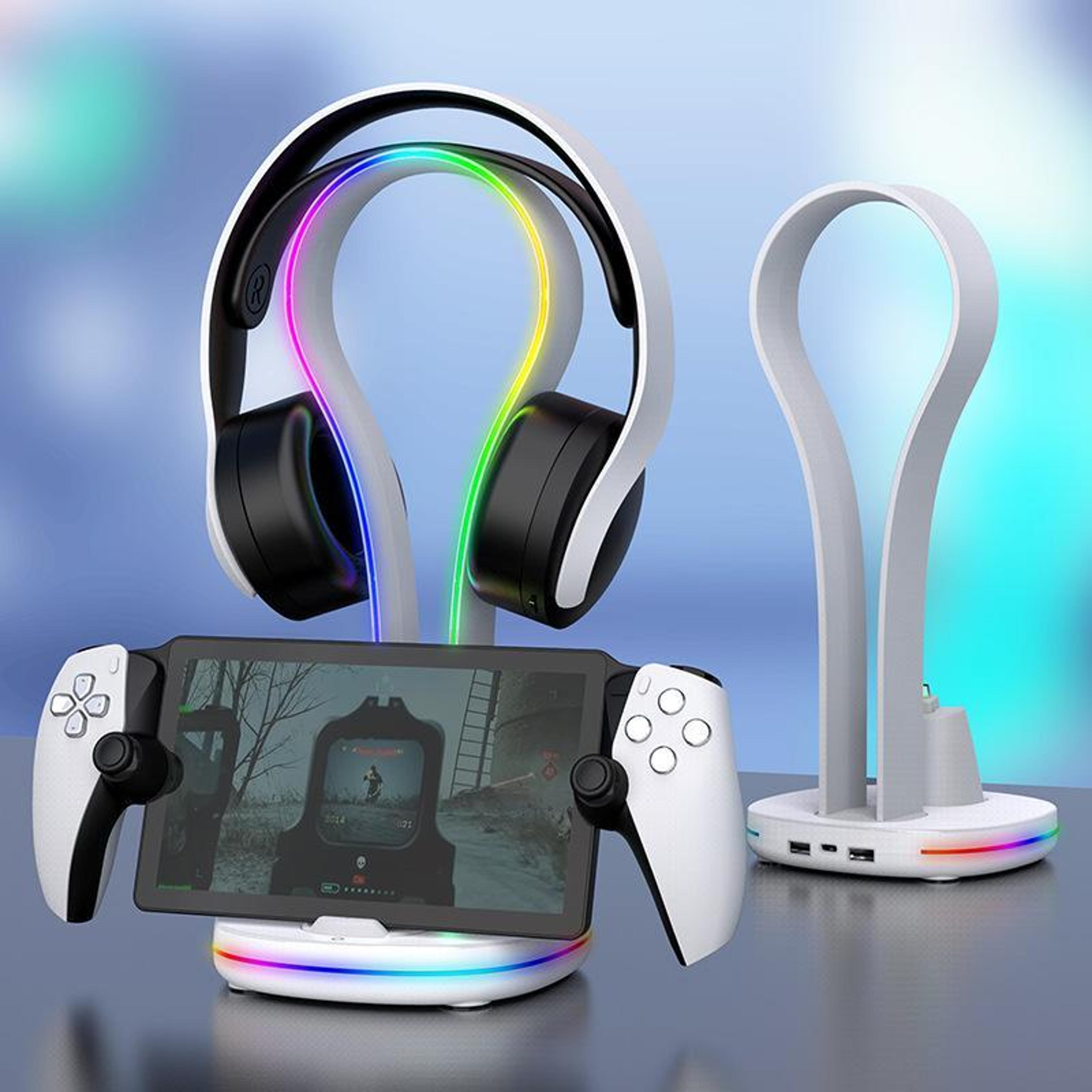 ipega playstation portal magnetic charging dock with rgb lights, usb ports and headset stand