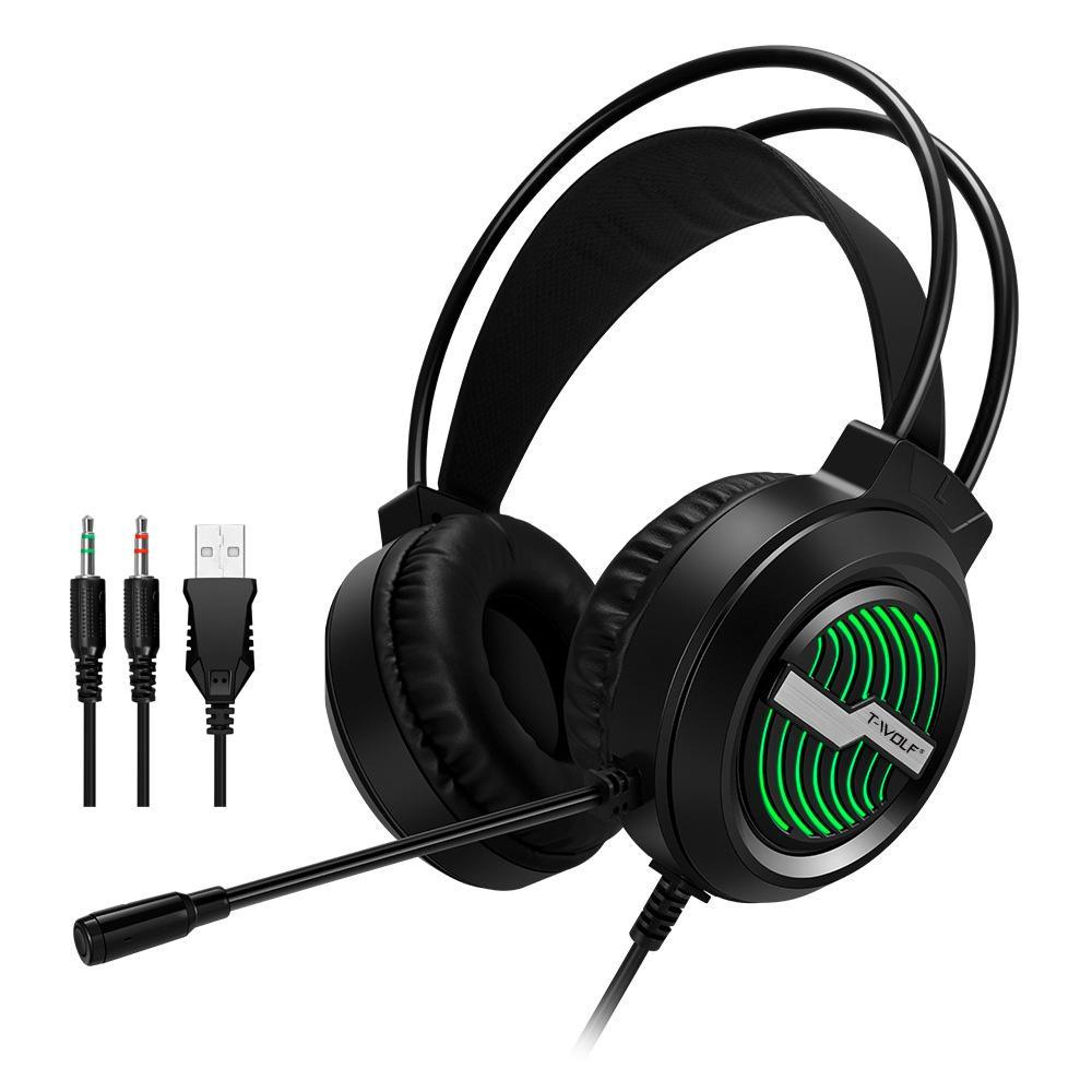 t-wolf h130 wired gaming headset with microphone, 50mm drivers and rgb lighting