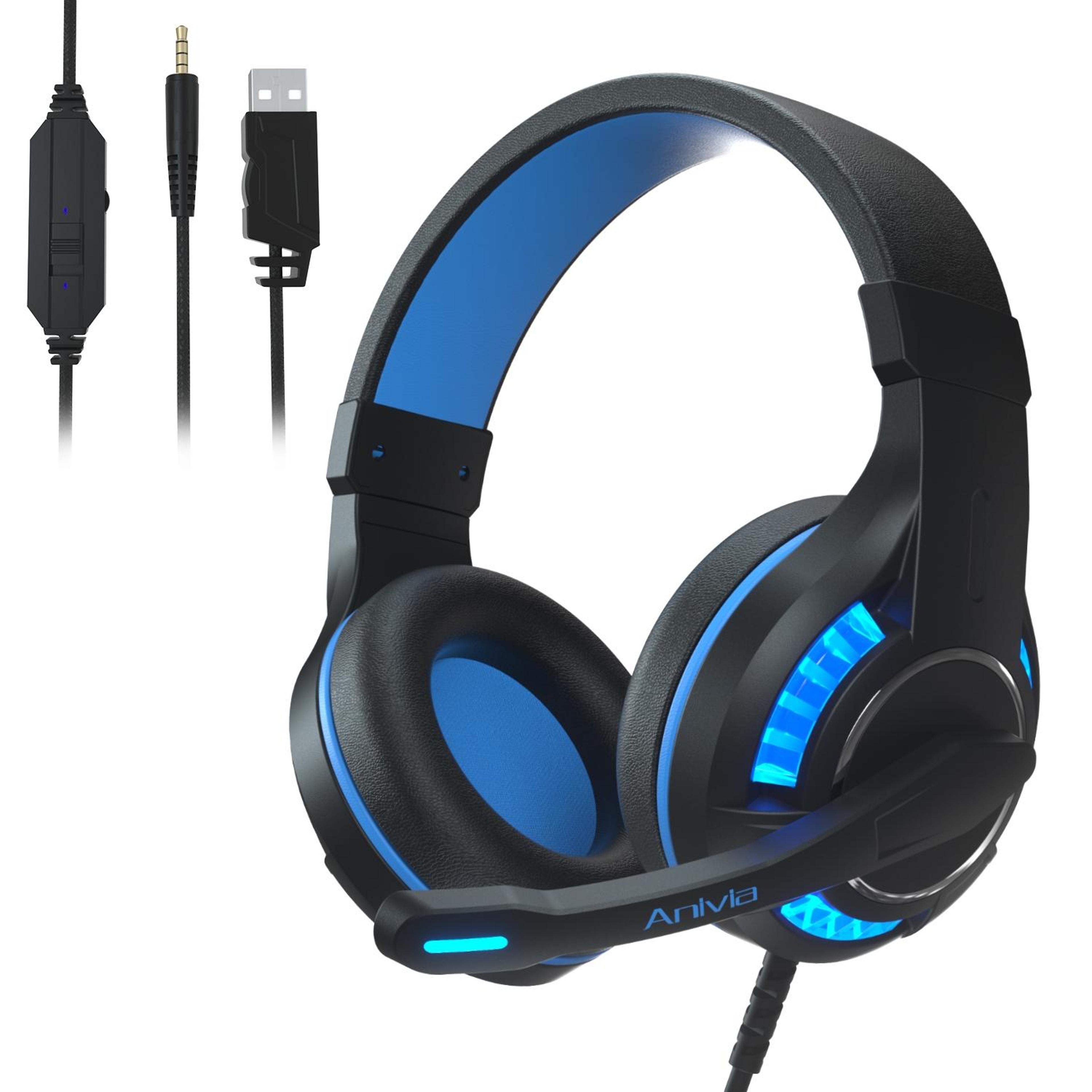 sades mh603 3.5mm gaming headset with microphone, 50mm drivers and blue lighting