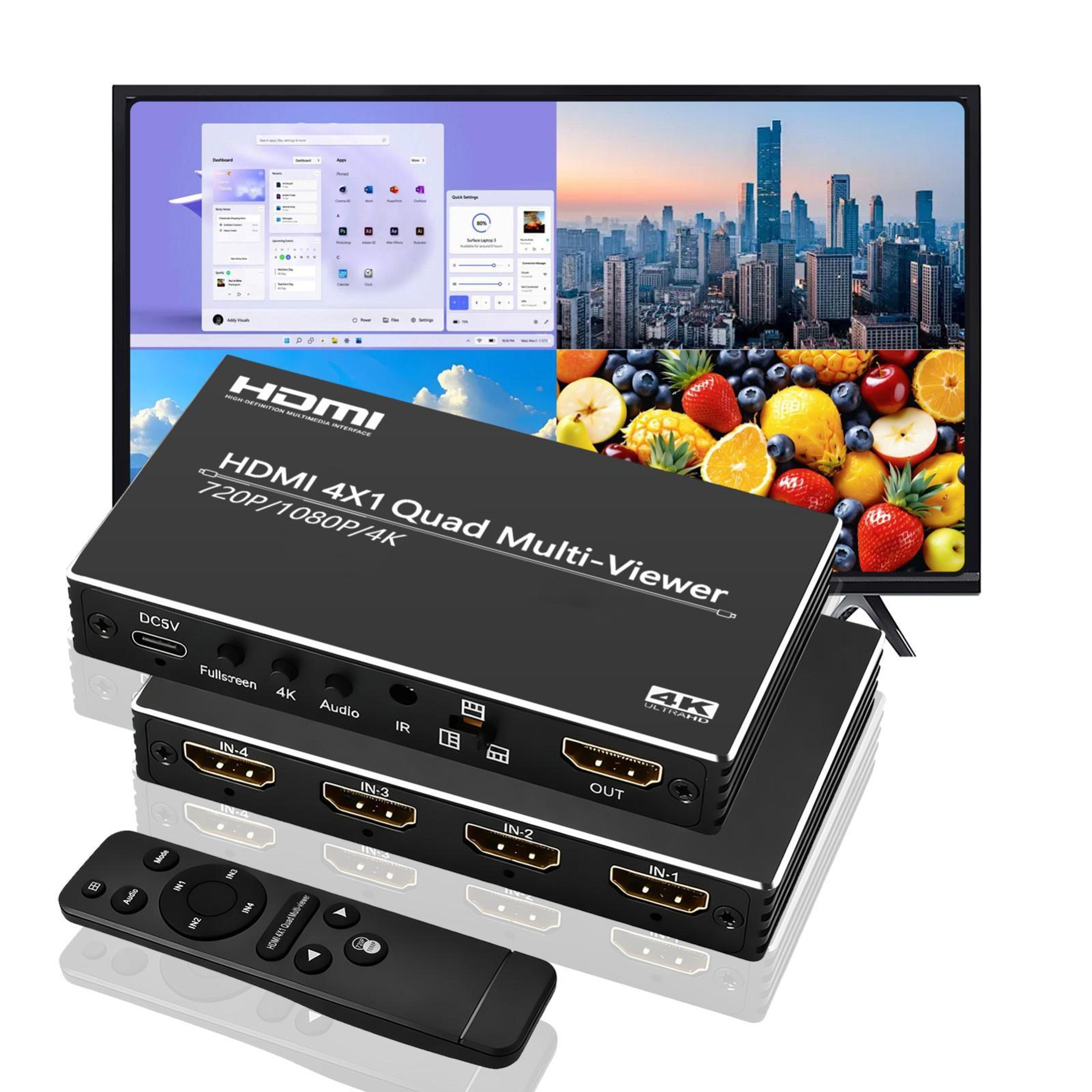 nk-bt41 4k hdmi multi-viewer 4x1 hdmi switcher with quad screen display and remote control
