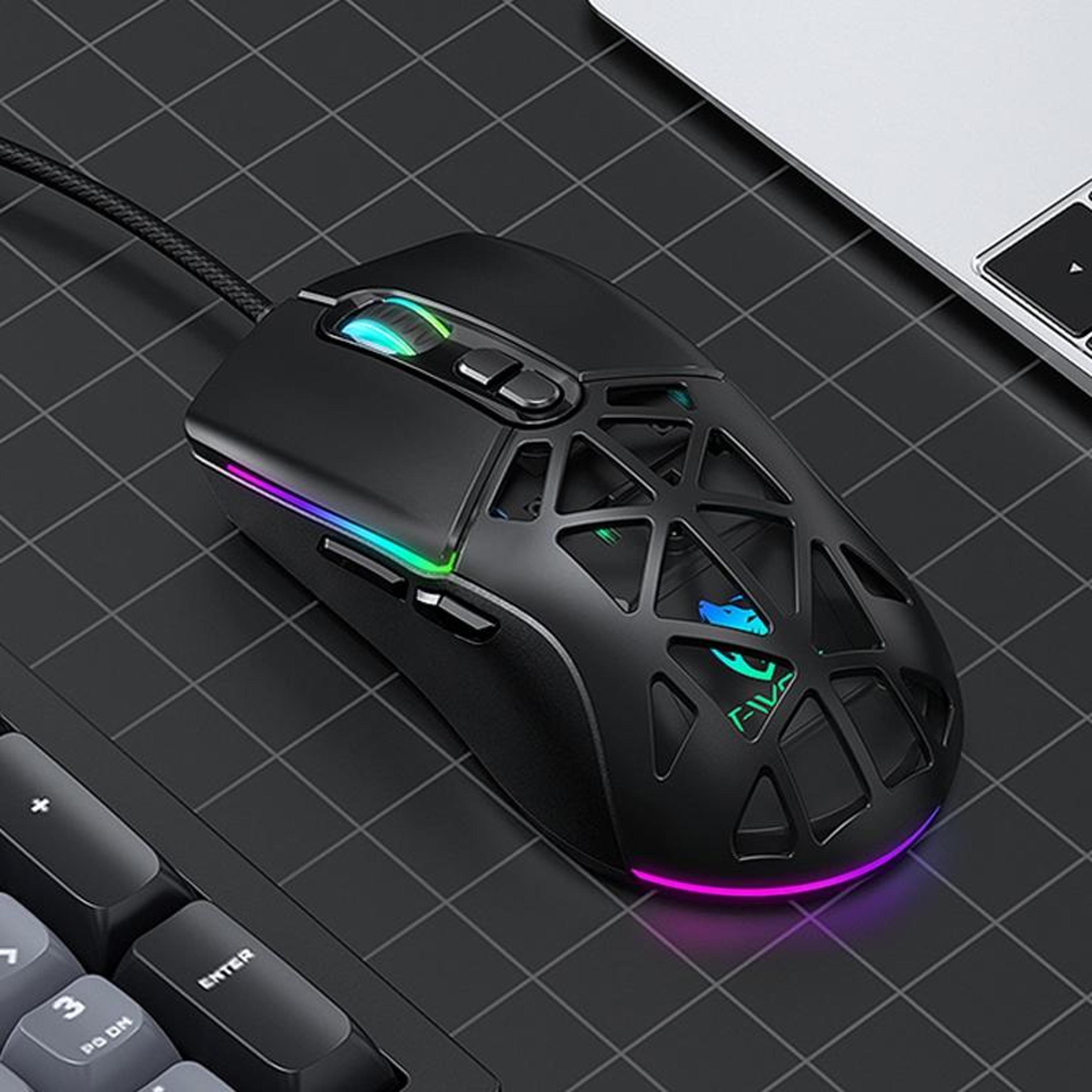 t-wolf g520 rgb wired gaming mouse with 12800 dpi, 7 buttons and honeycomb design