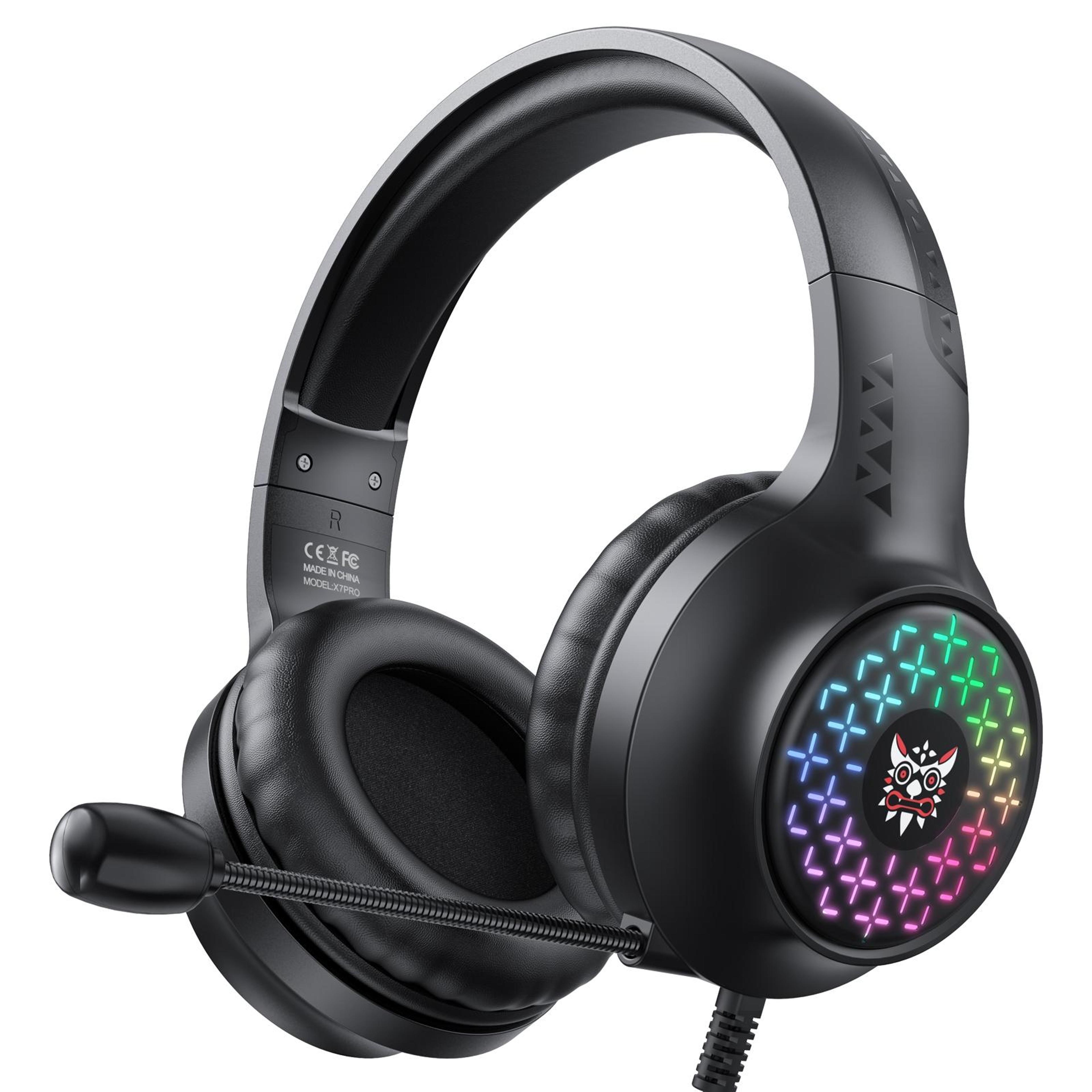 onikuma x7 pro rgb gaming headset with 40mm drivers, usb and 3.5mm wired connection