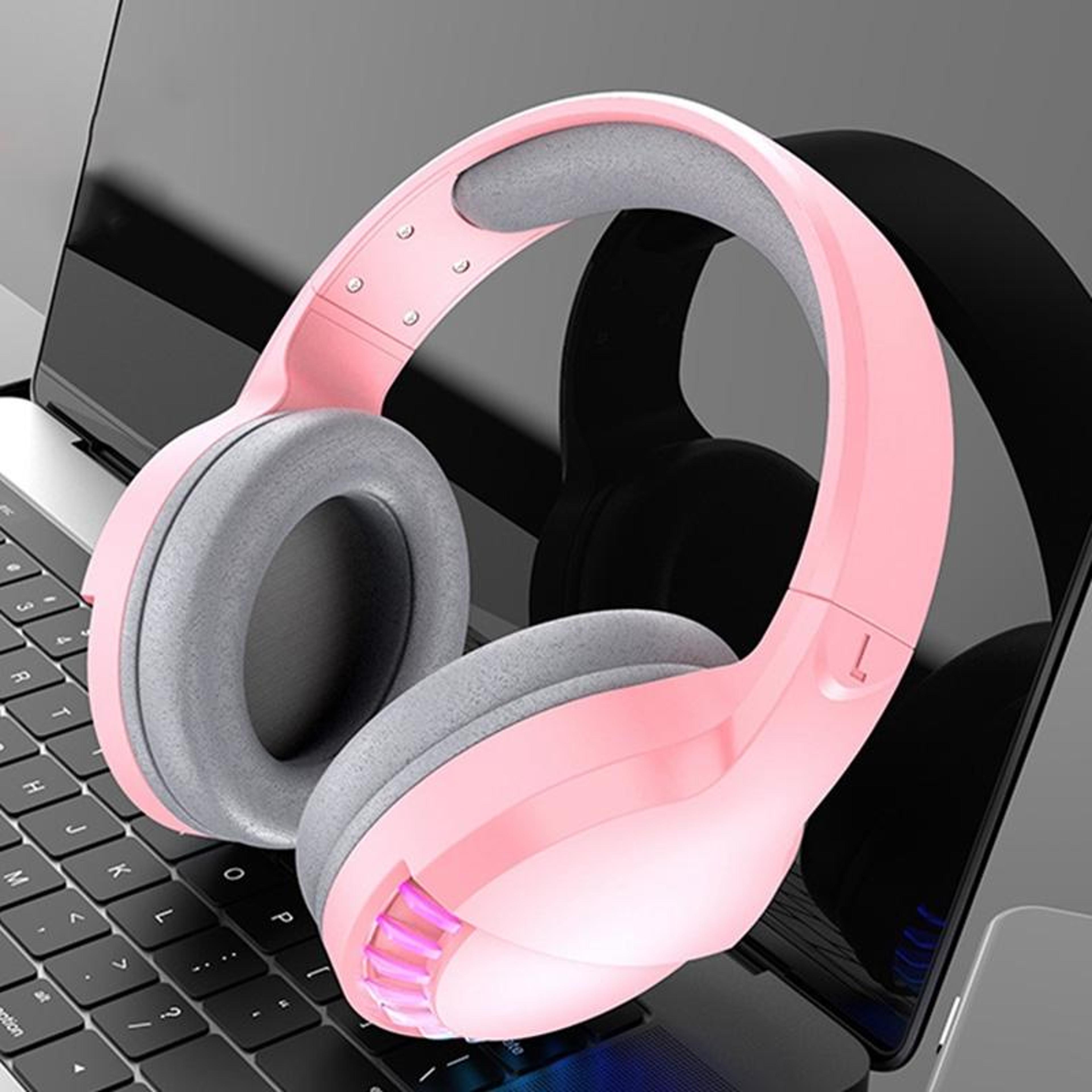 sh33 pink bluetooth gaming headset with rgb, noise reduction and wired/wireless mode