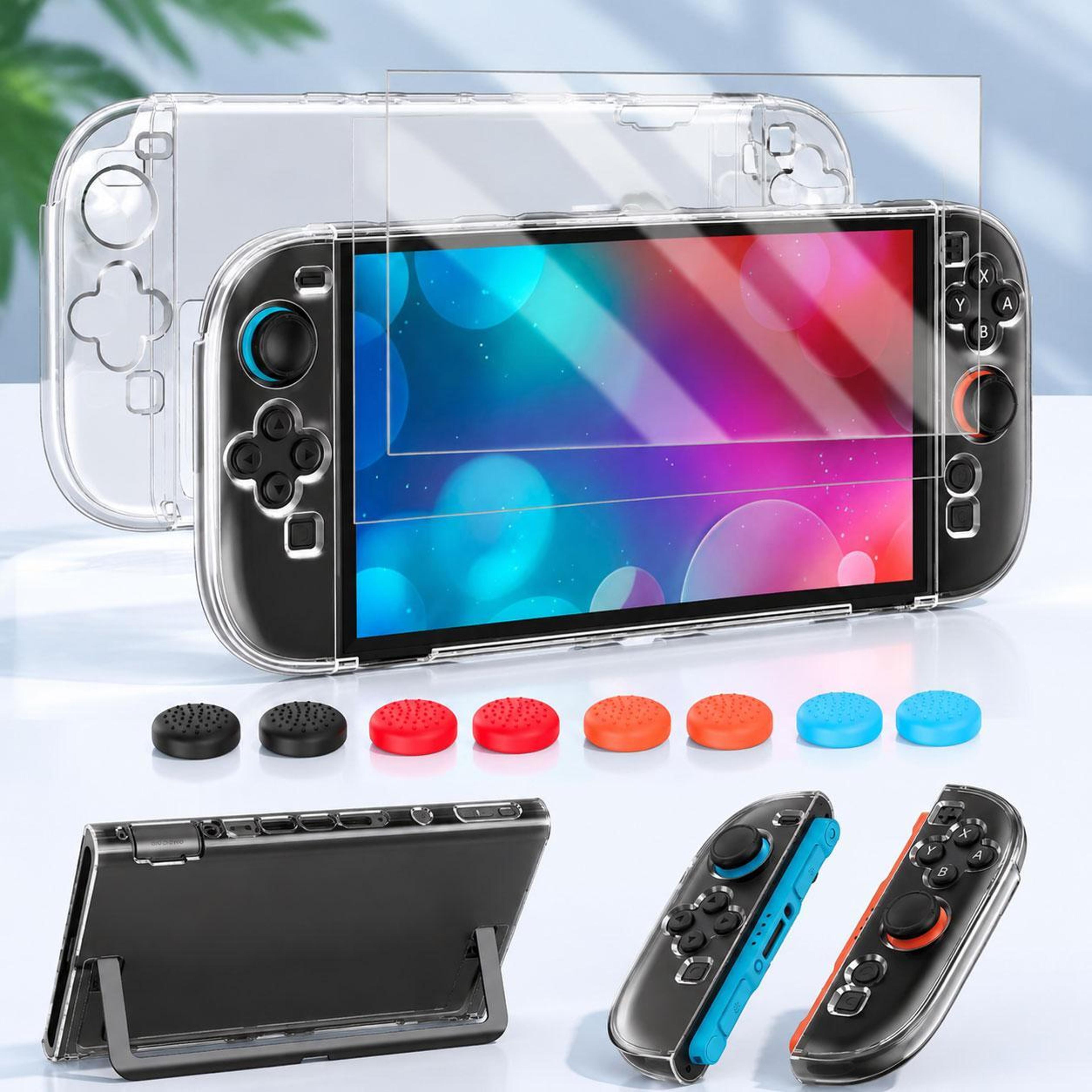 xdcase nintendo switch 2 clear case with tempered glass screen protector and thumb grips set