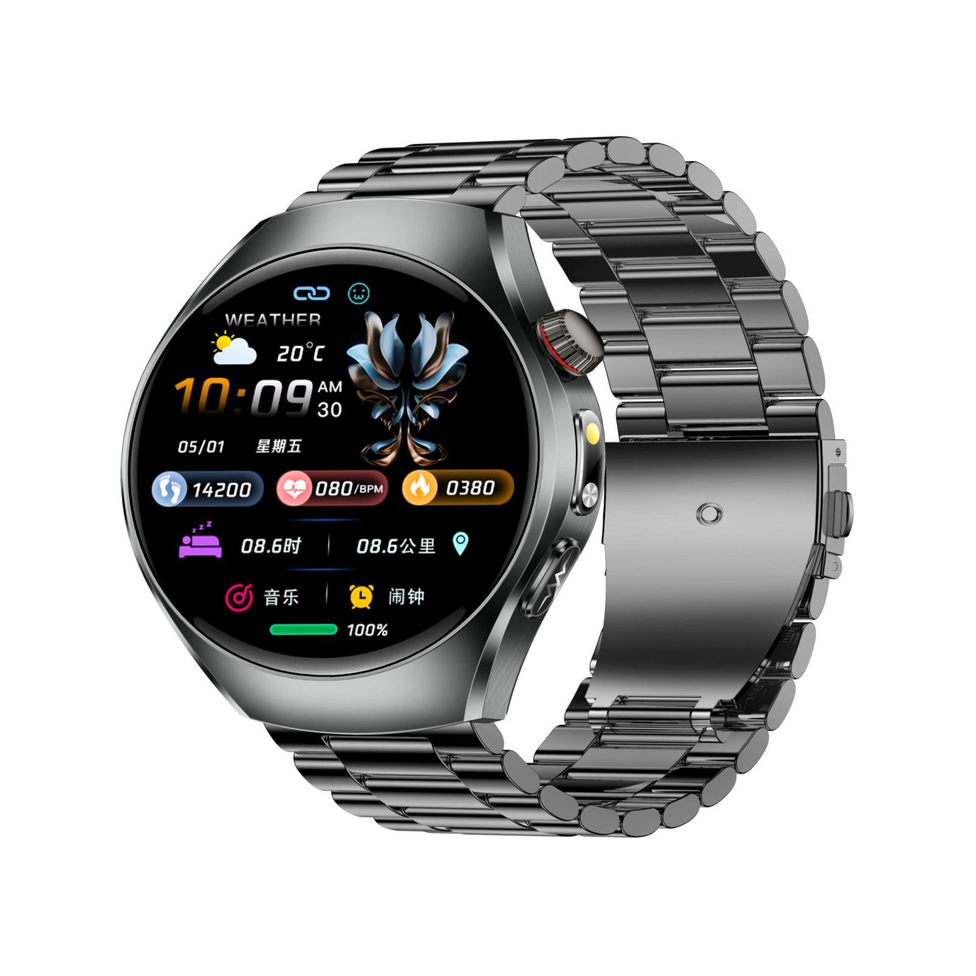 et460 ecg smartwatch with bluetooth calling, 1.47-inch display, steel strap and health tracking