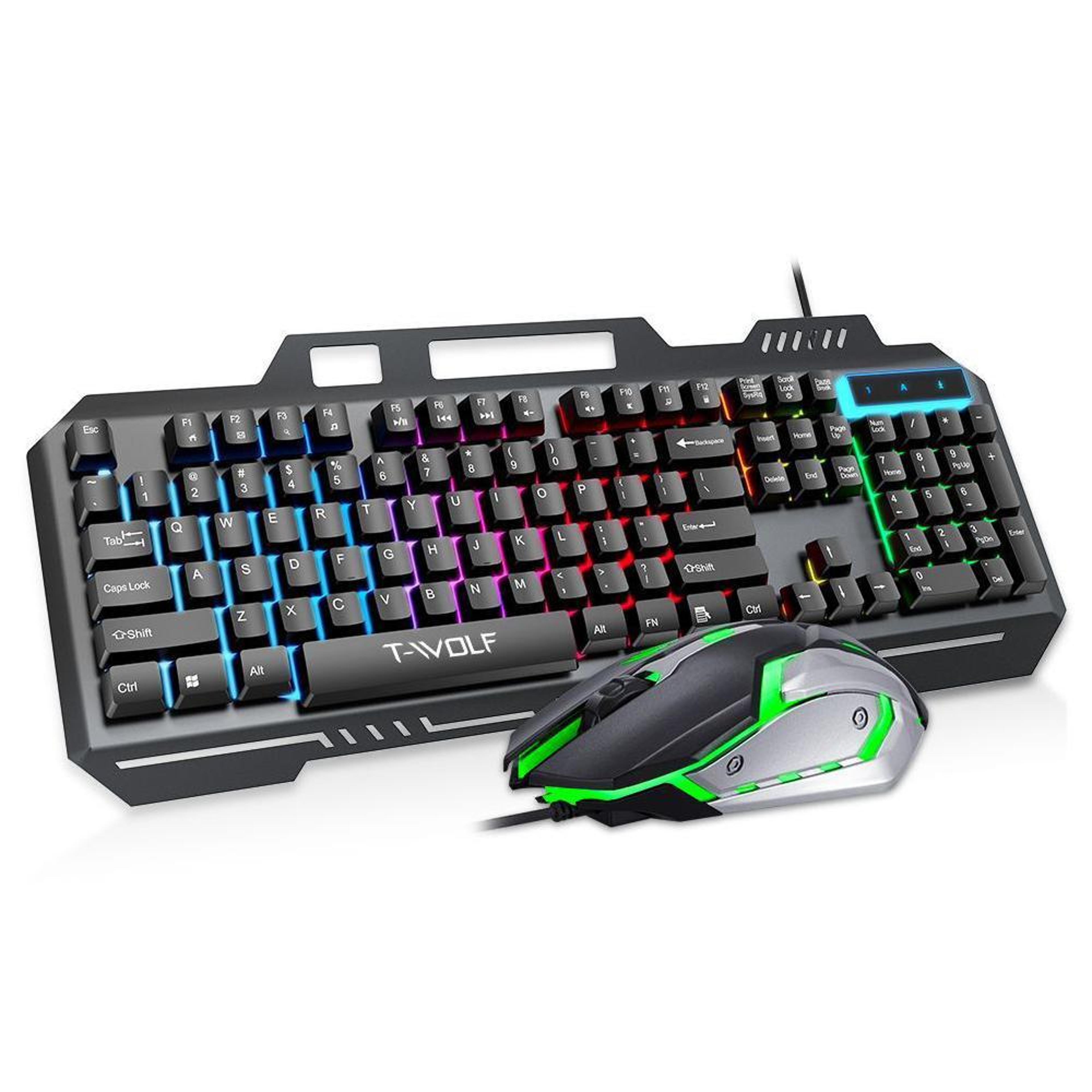 t-wolf tf600 wired gaming keyboard and mouse combo with backlight and phone stand