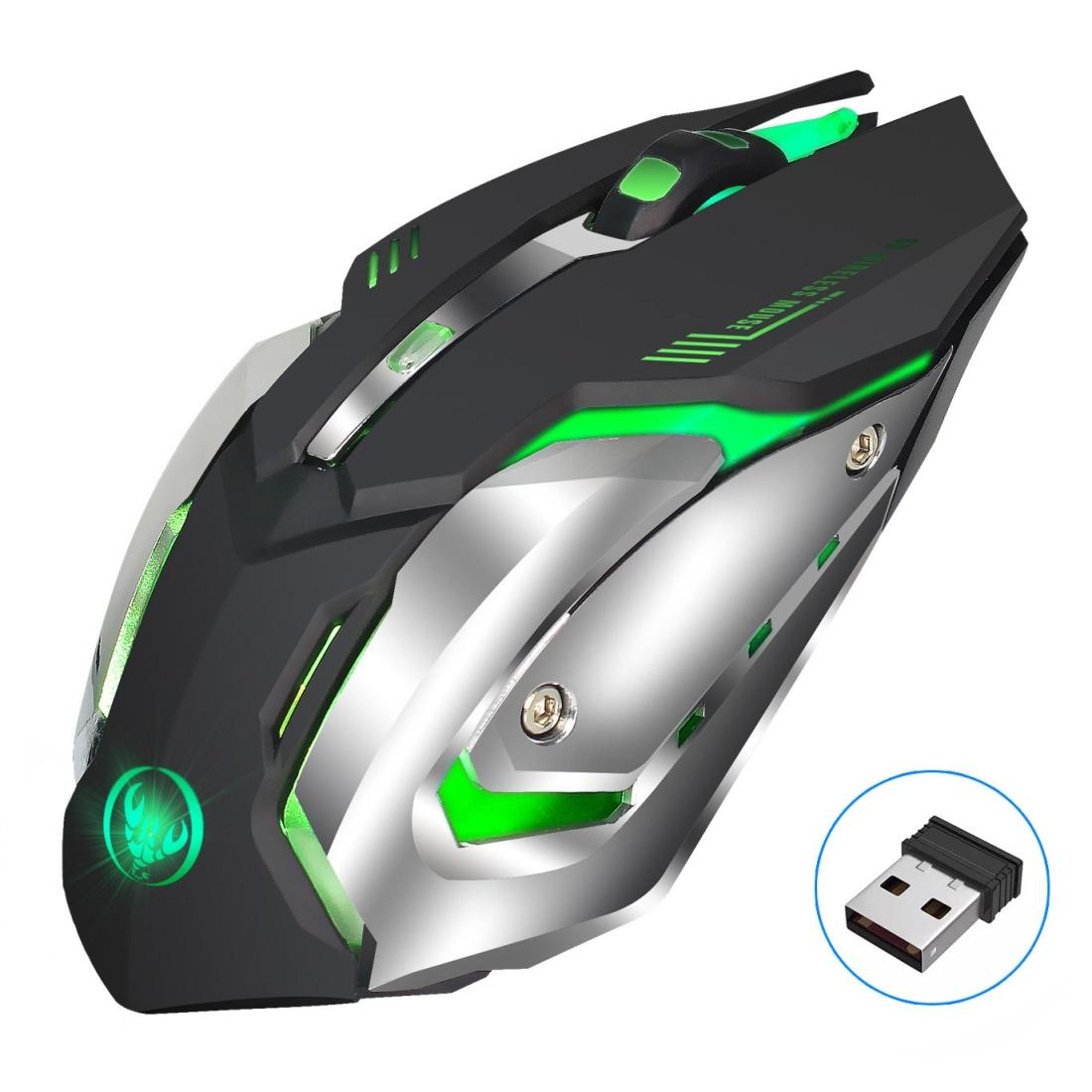 hxsj m10 wireless gaming mouse, rechargeable 2400 dpi ergonomic mouse with 7-color lighting
