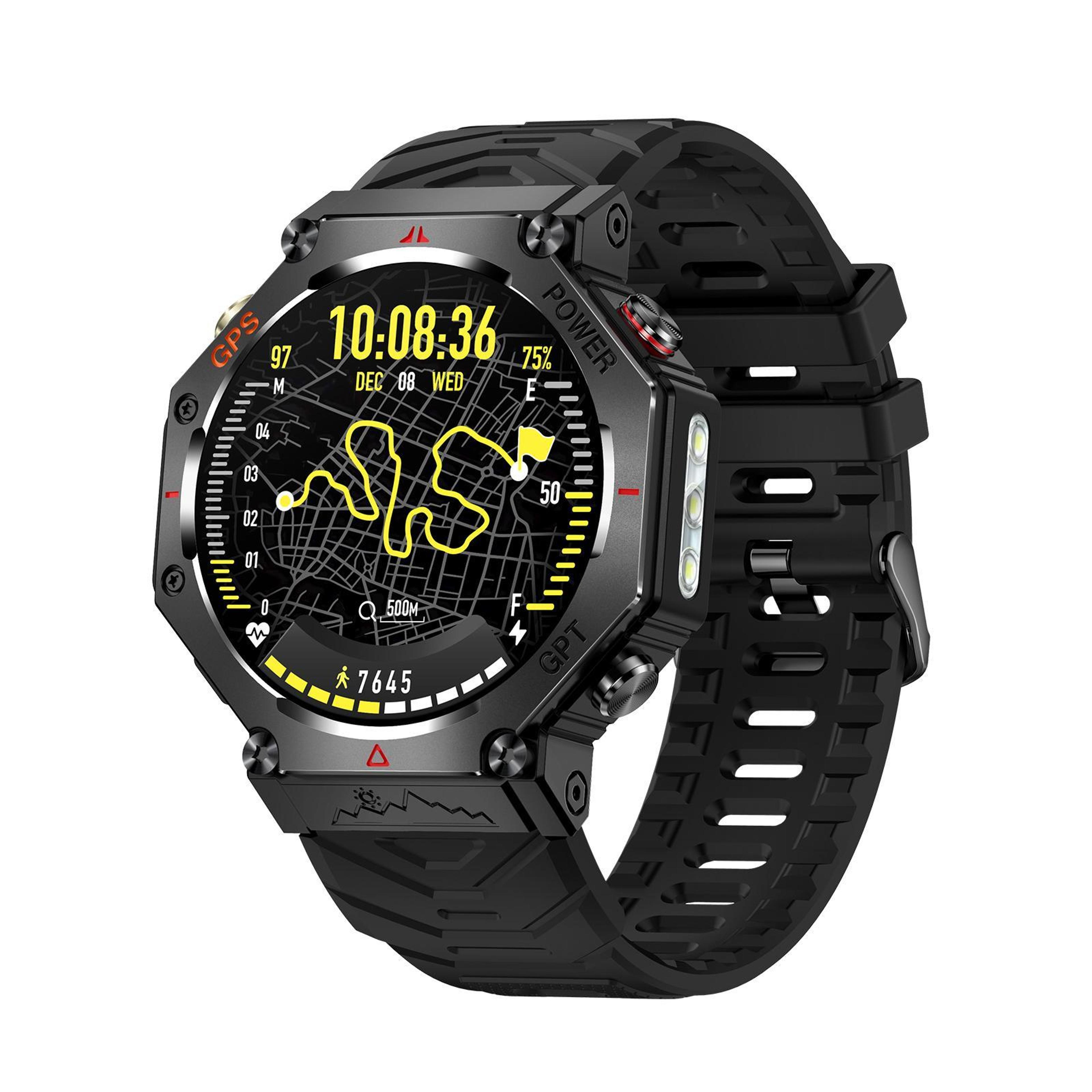 kc91 outdoor gps smartwatch with flashlight, 3atm water resistance and bluetooth calling