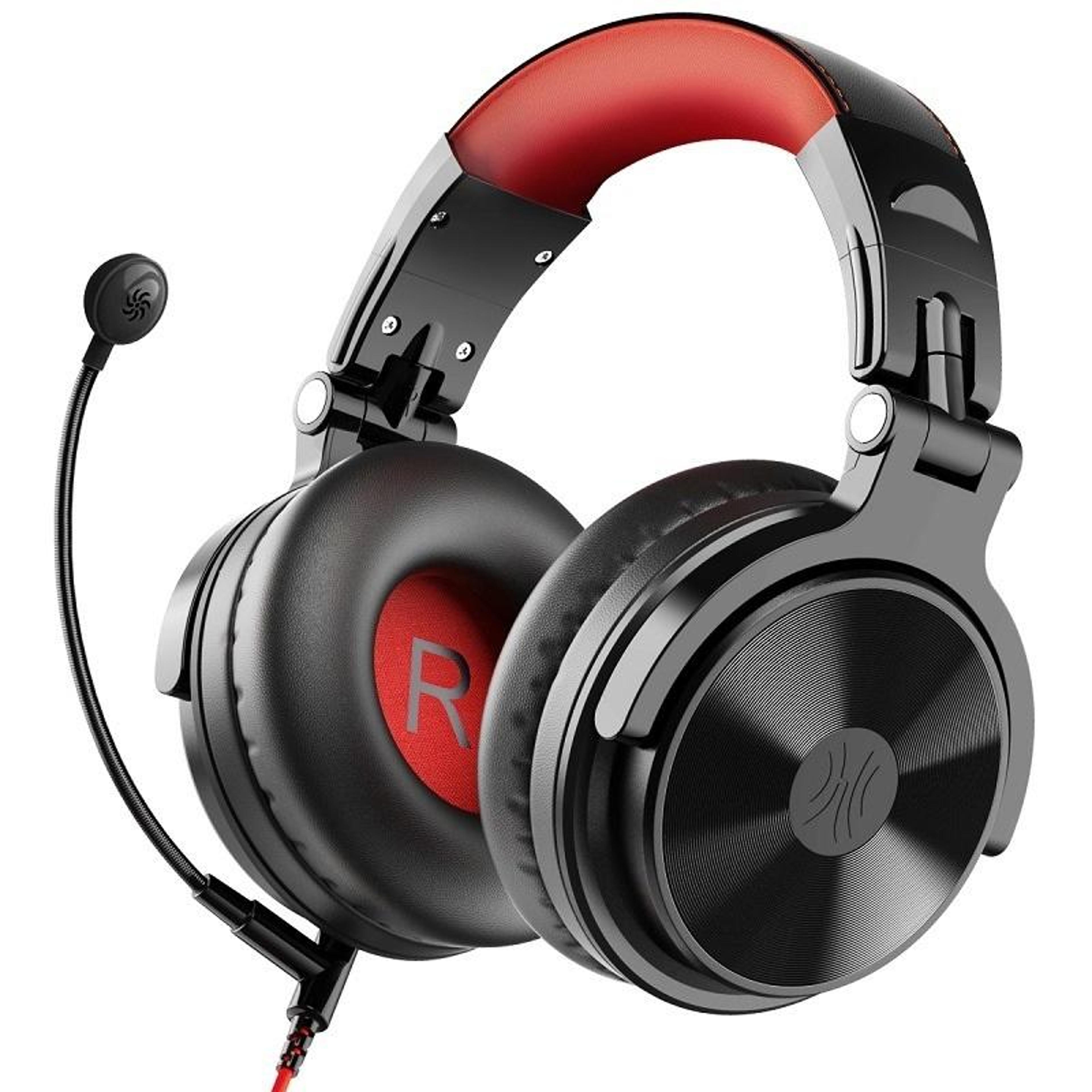 oneodio pro-m bluetooth gaming headset with 50mm drivers and wired microphone - black & red