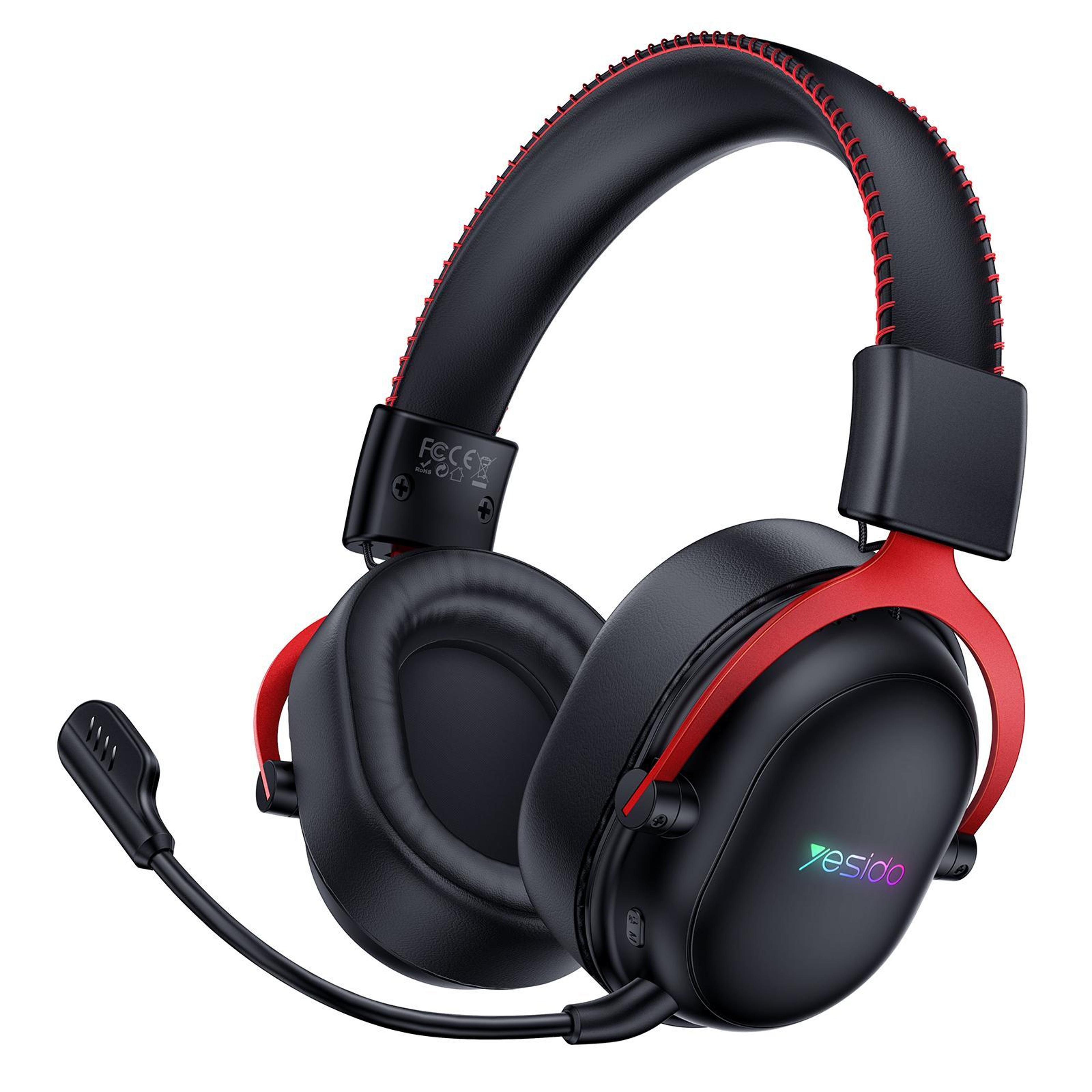 yesido ek07 tri-mode wireless gaming headset with rgb lighting, 50mm drivers and detachable mic