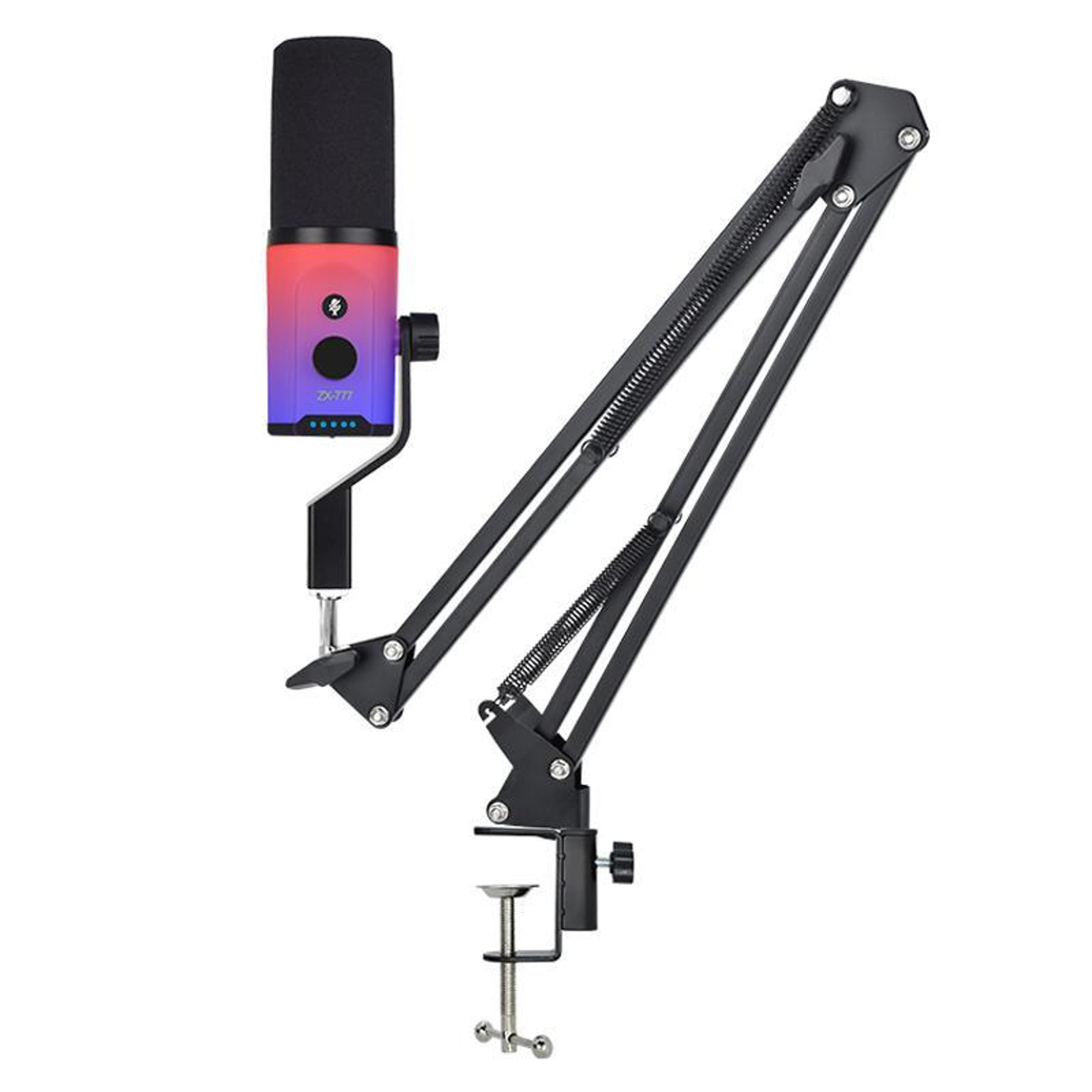 xtuga zx-777 usb xlr microphone with rgb lighting, cardioid pickup and long arm boom stand